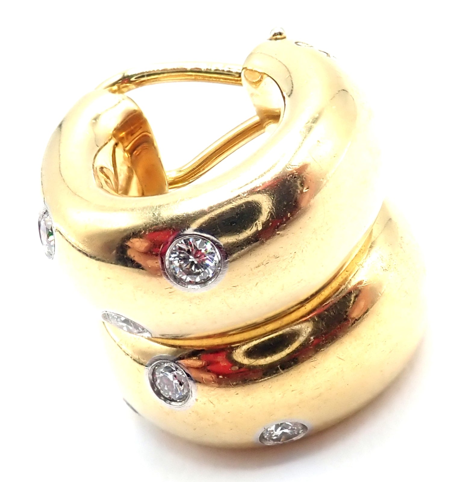 Authentic! Tiffany & Co 18k Yellow Gold Platinum Diamond Etoile Hoop Earrings | Fortrove