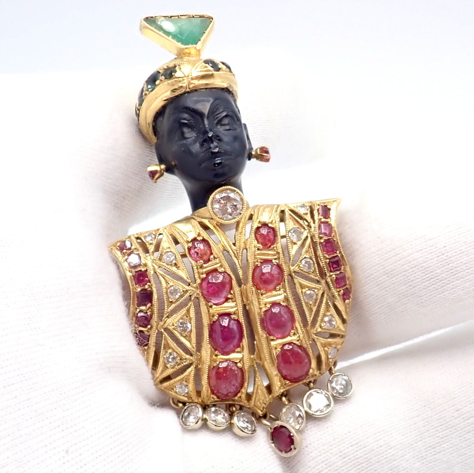 Rare! Ethel Merman Estate 18k Yellow Gold Large Blackamoor Diamond Ruby Brooch | Fortrove