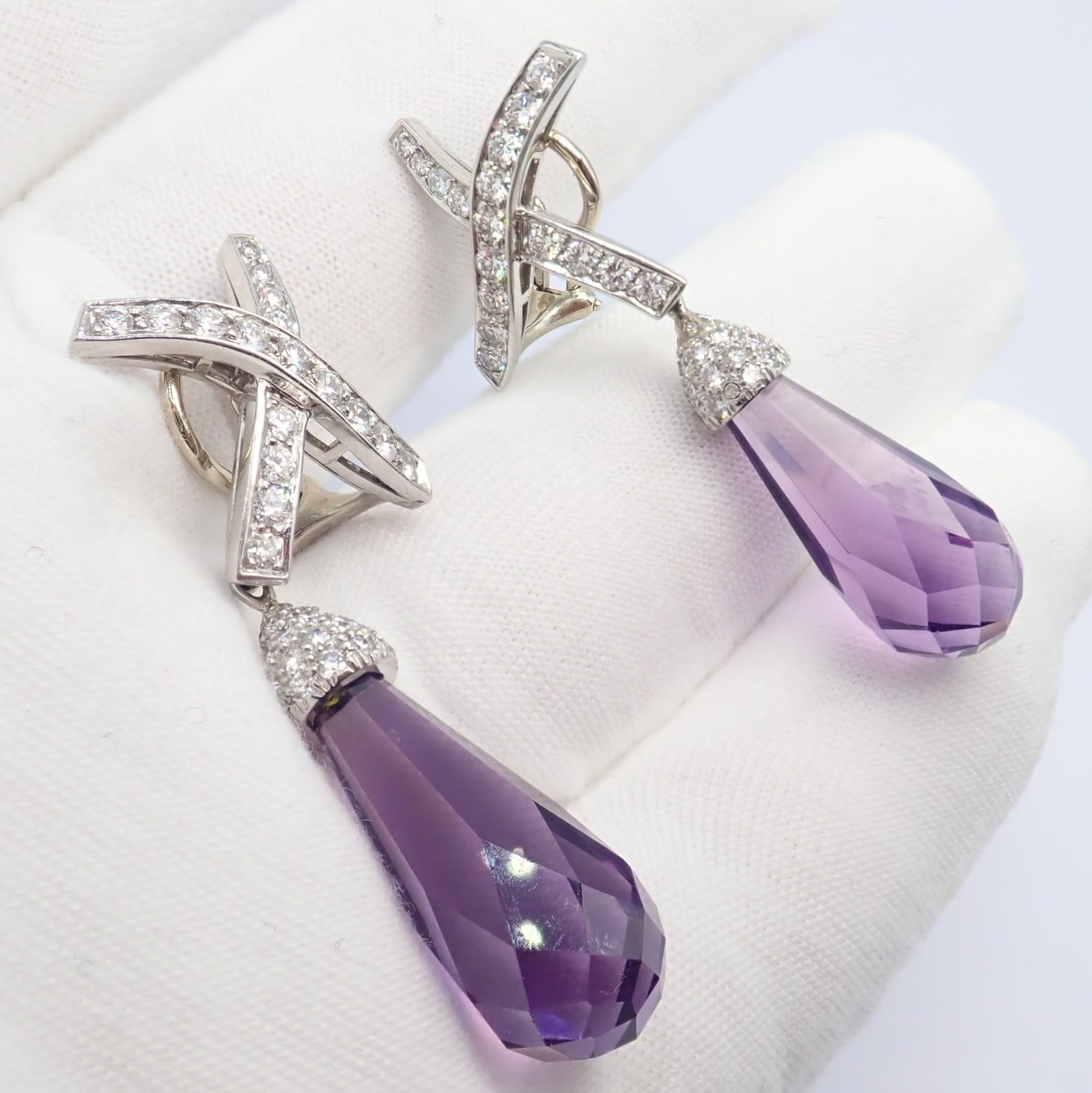 Paloma Picasso for Tiffany & Co. Jewelry & Watches:Fine Jewelry:Earrings Tiffany & Co Picasso Platinum X Drop Diamond Amethyst Night + Day Earrings 1985