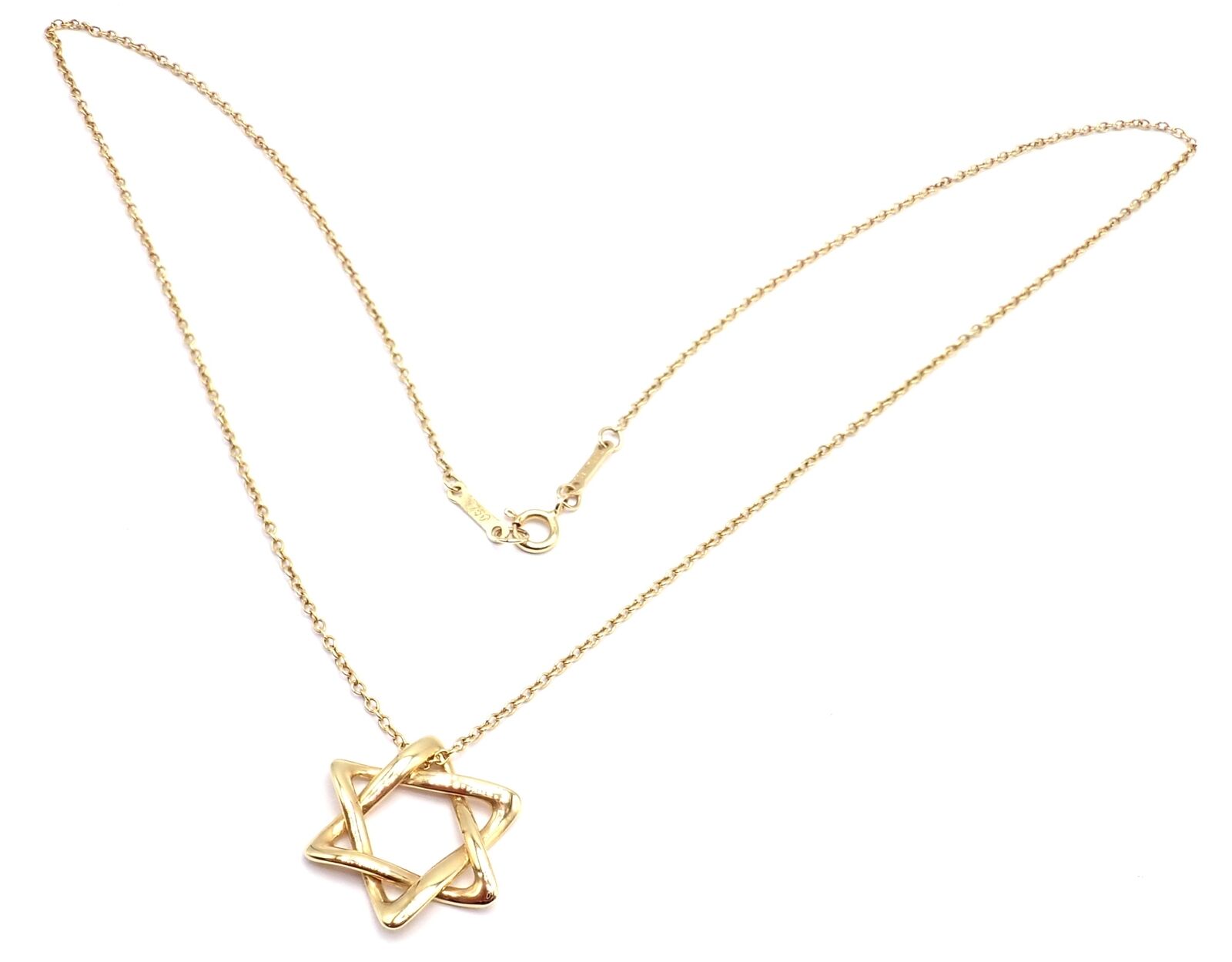 Authentic! Tiffany & Co Peretti 18k Yellow Gold Star Of David Pendant Necklace | Fortrove