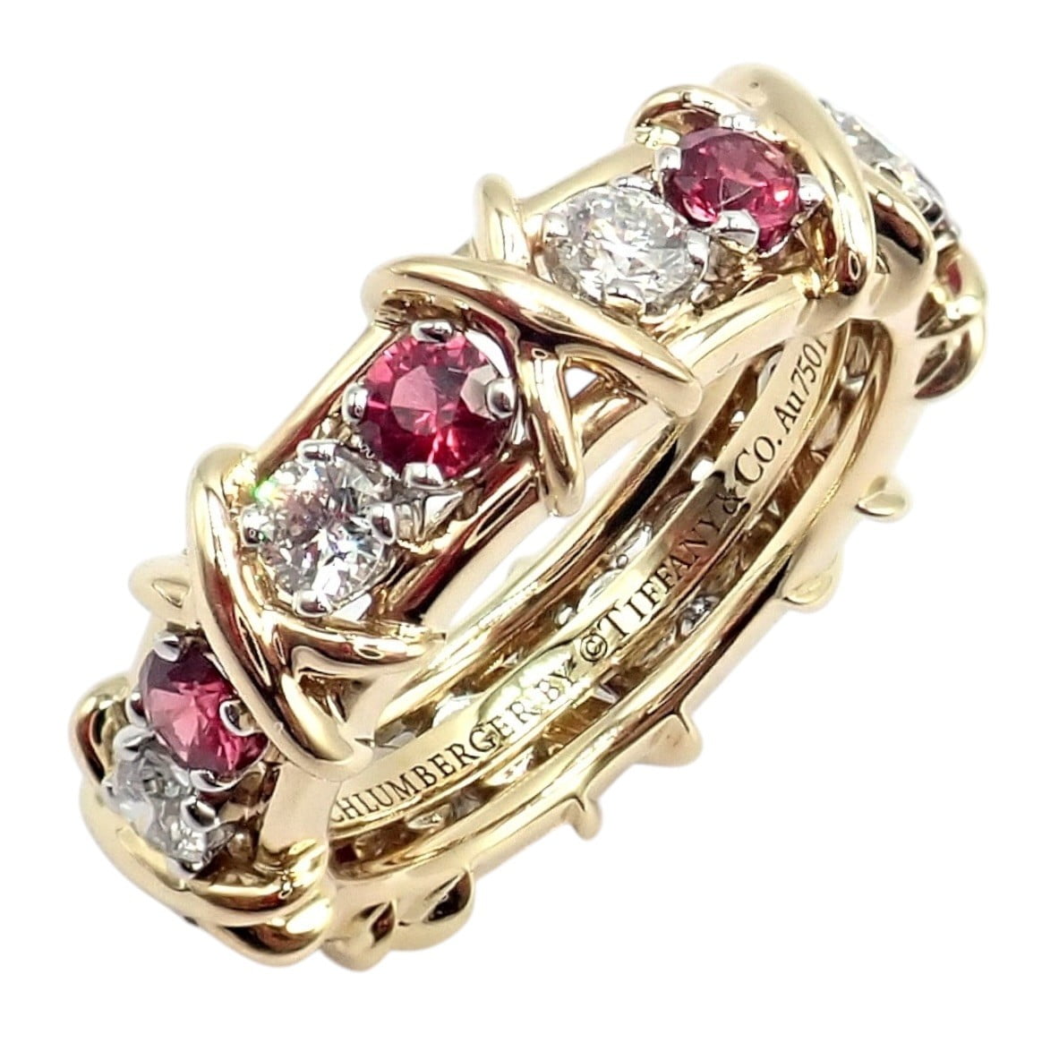 Tiffany & Co. Jewelry & Watches:Fine Jewelry:Rings Tiffany & Co Schlumberger 18k Gold Platinum 16 Stone Diamond Ruby Band Ring Sz 5
