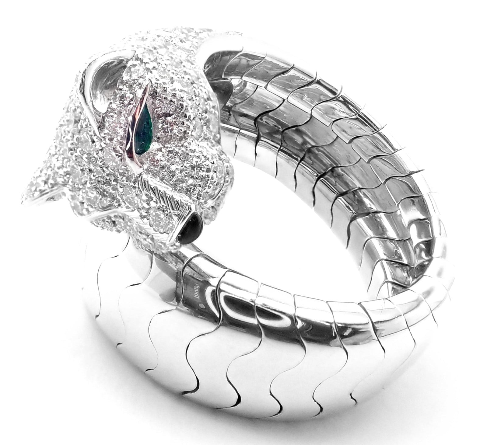 Cartier Jewelry & Watches:Fine Jewelry:Rings Authentic! Cartier Panther 18k White Gold Diamond Emerald Onyx Band Ring Cert.