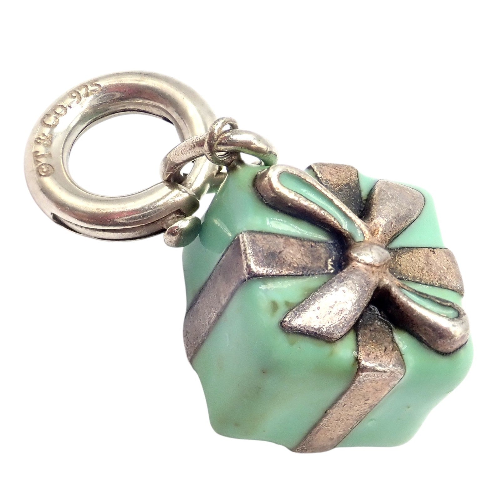 Vintage! Tiffany & Co. Enamel Gift Box Silver Charm Pendant +