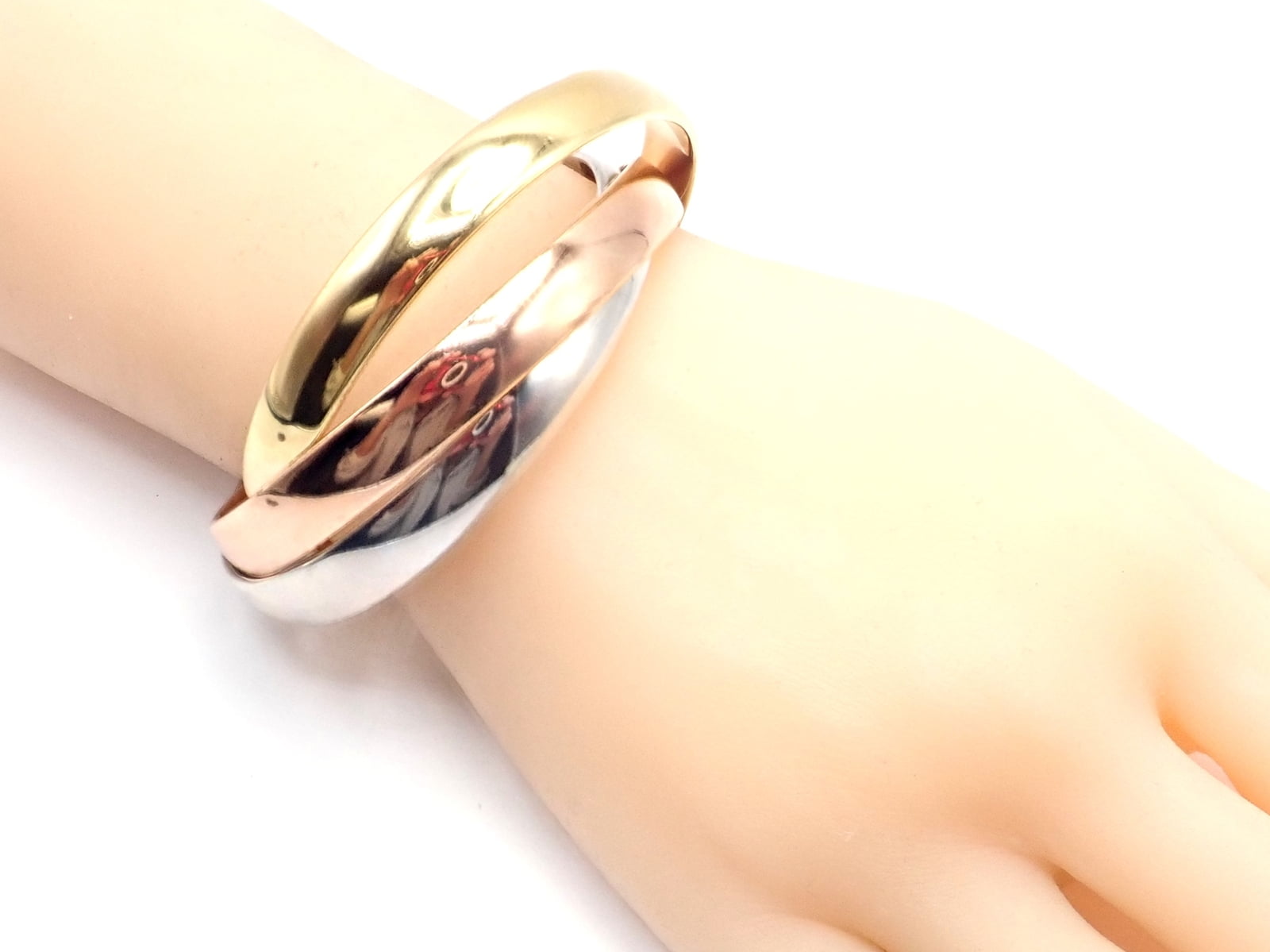 Cartier Jewelry & Watches:Fine Jewelry:Bracelets & Charms Cartier 18k Tricolor Gold Trinity Large Model Medium Size Bangle Bracelet