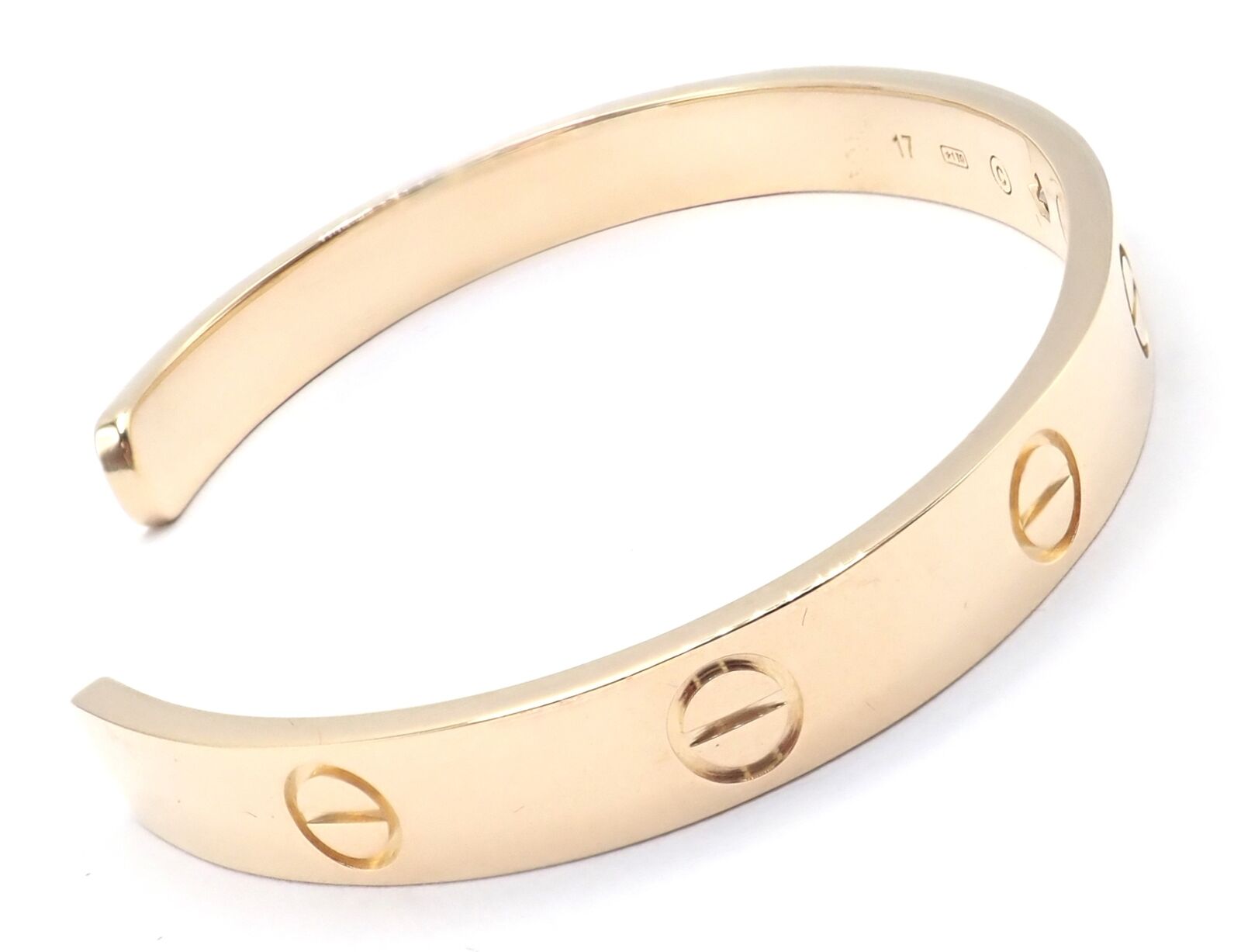 Authentic! Cartier 18k Yellow Gold Diamond Love Cuff Open Bracelet Size 17 | Fortrove