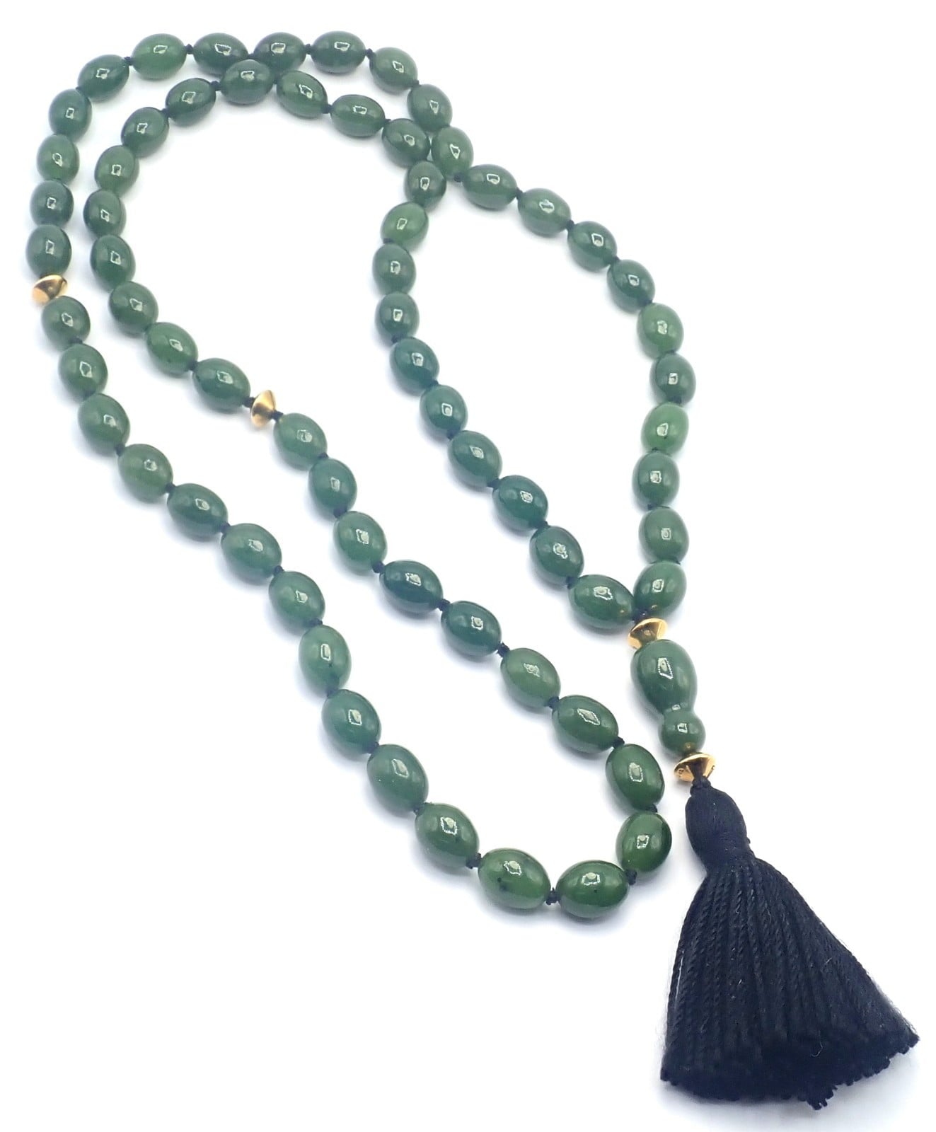 Authentic! Tiffany & Co Cummings 18k Yellow Gold Nephrite Jade Bead Necklace | Fortrove
