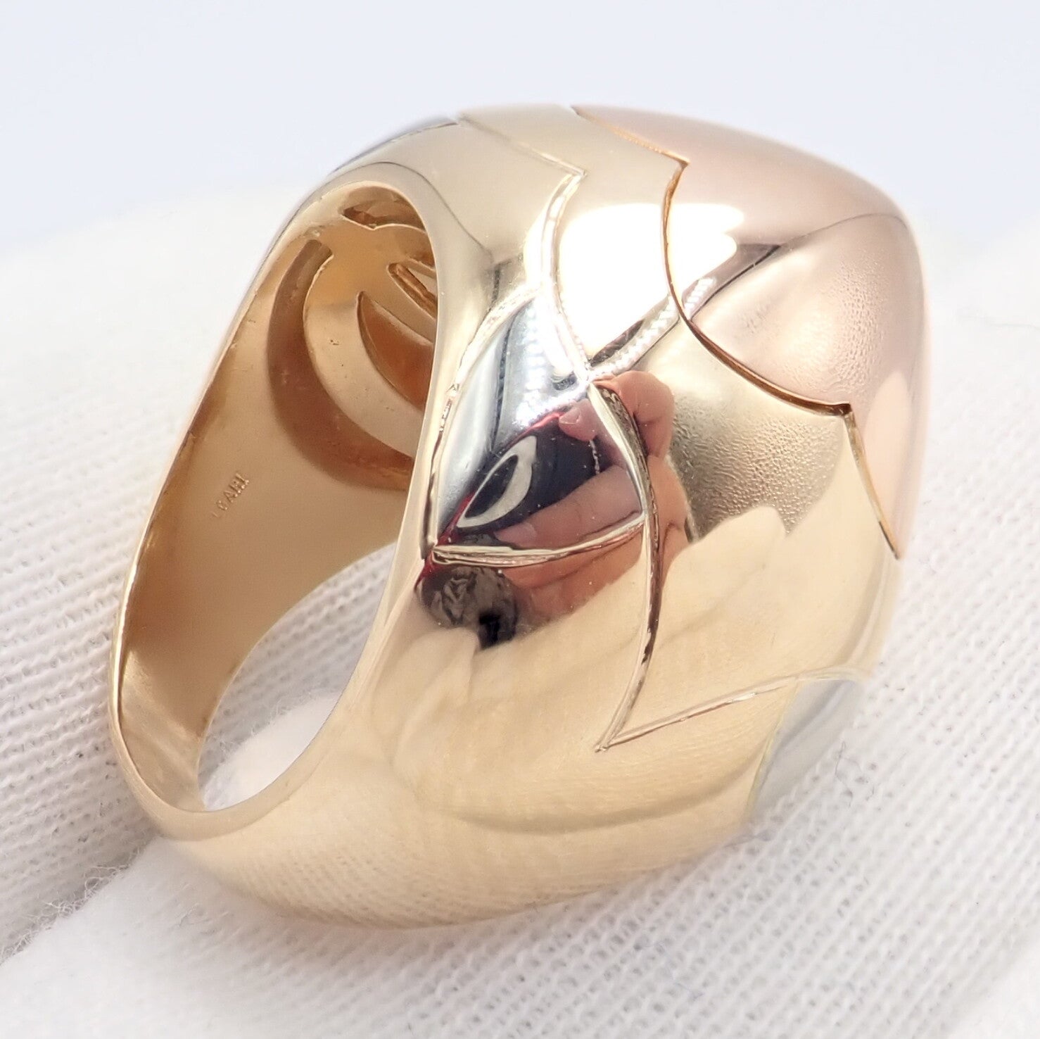 Authentic! Bvlgari Bulgari 18k Yellow White Rose Gold Tricolor Pyramid Ring sz 6 | Fortrove
