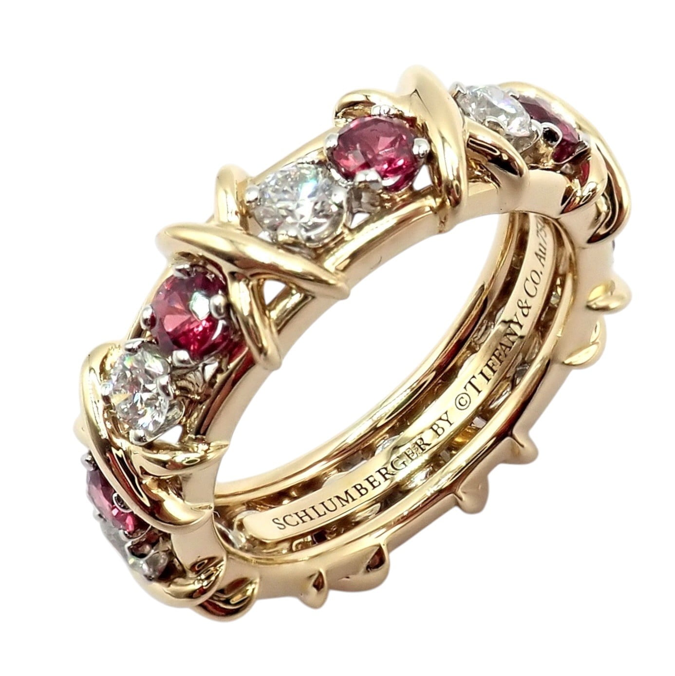 Tiffany & Co. Jewelry & Watches:Fine Jewelry:Rings Tiffany & Co Schlumberger 18k Gold Platinum 16 Stone Diamond Ruby Band Ring Sz 5