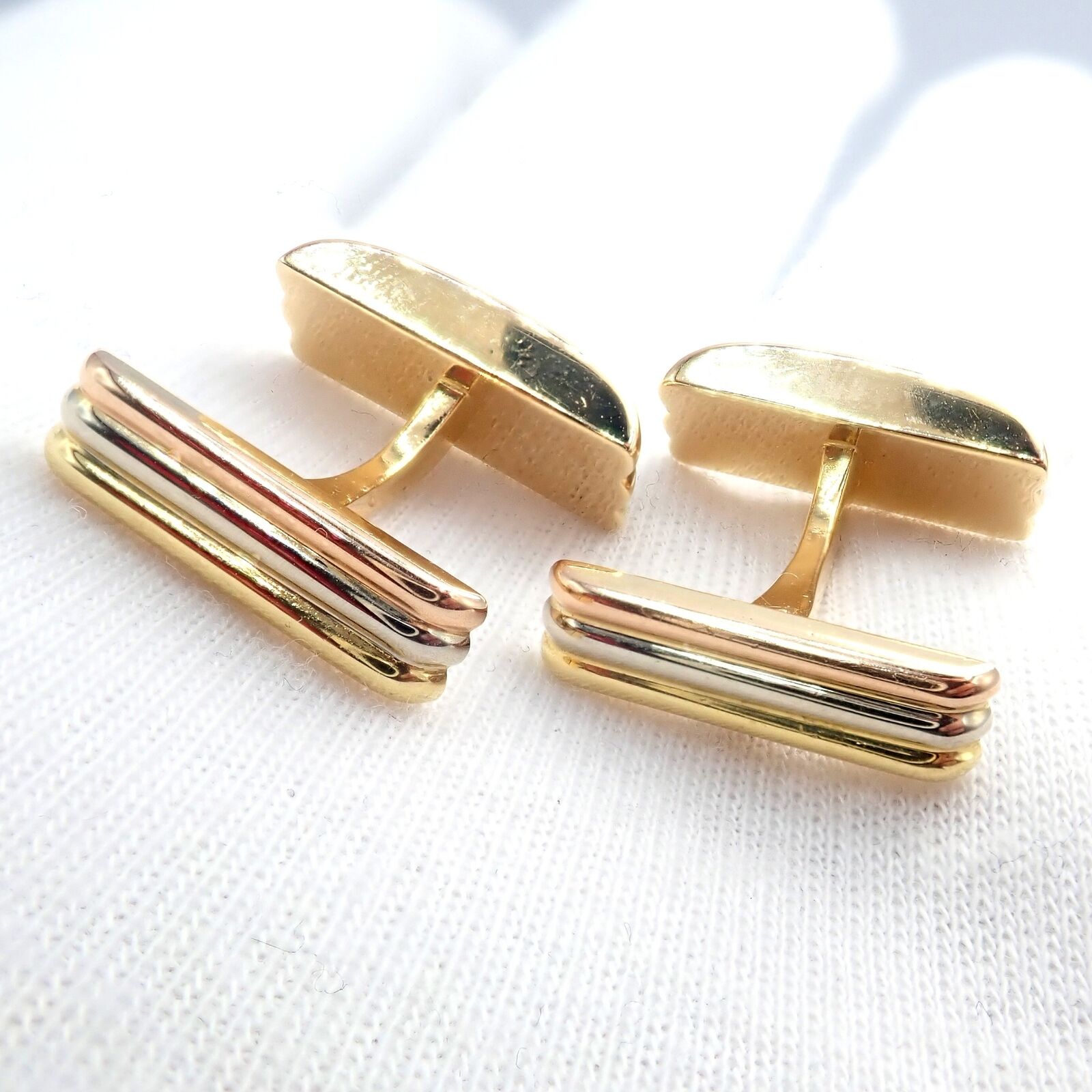 Rare! Vintage Authentic Cartier Trinity 18k Tri-Color Gold Cufflinks | Fortrove