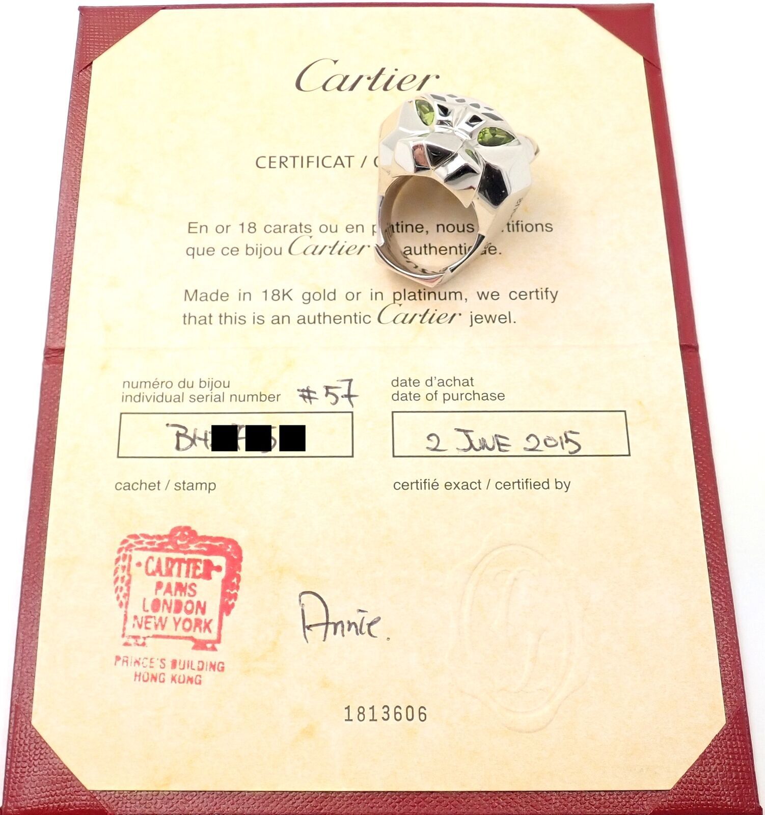 Cartier Panther Panthere 18k White Gold Peridot Onyx Lacquer Large Ring Cert | Fortrove