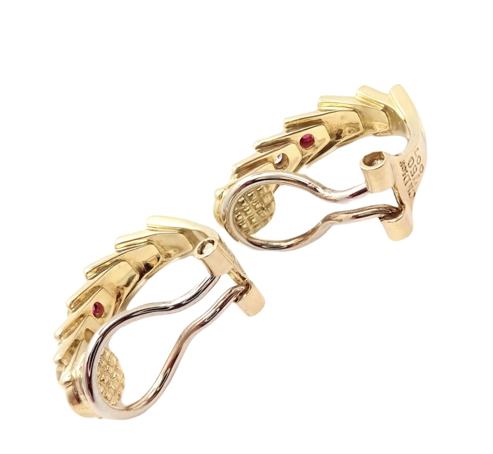 Rare! Authentic Christian Dior 18k Yellow Gold Diamond Ruby Earrings | Fortrove