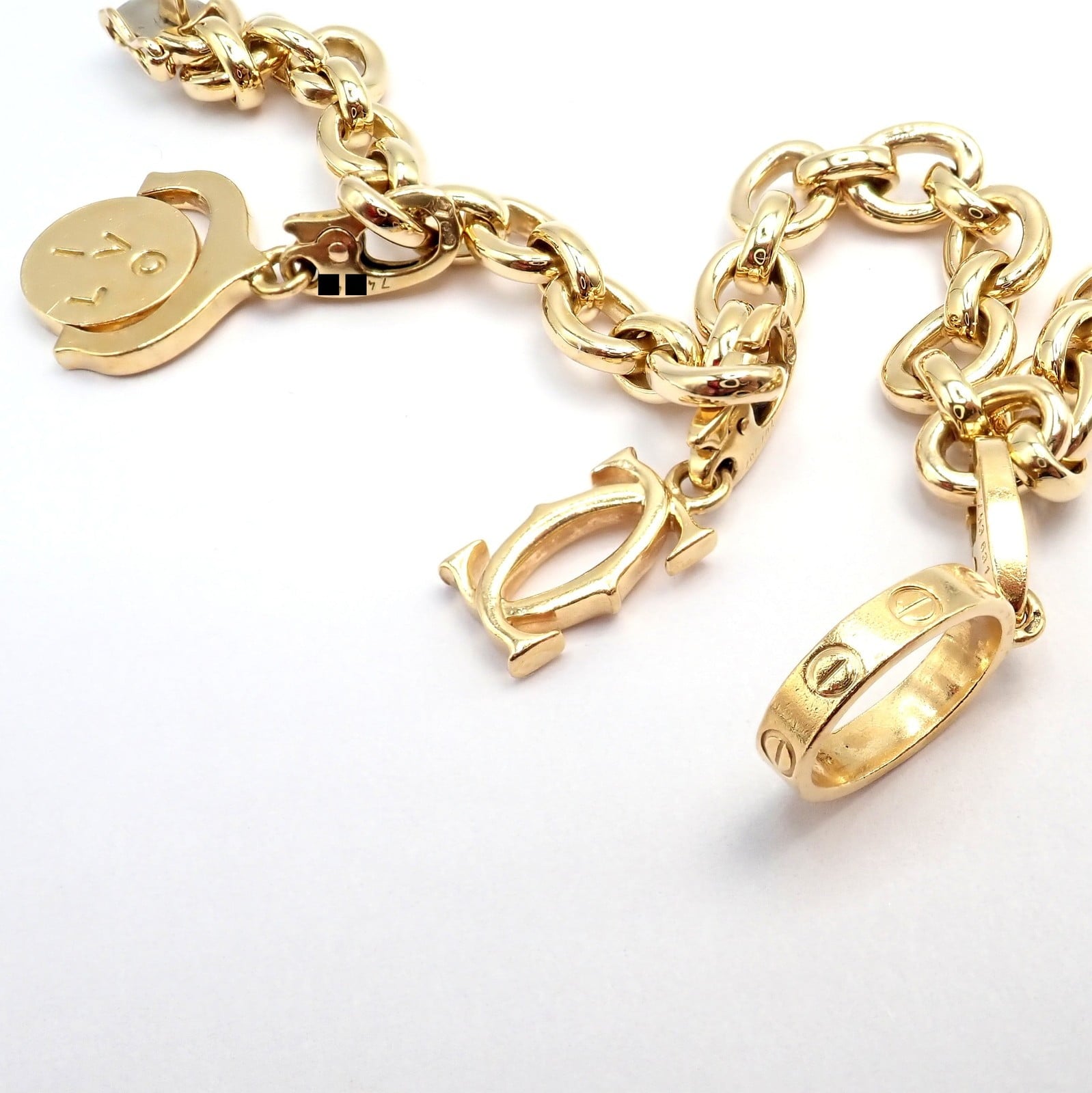 Authentic Cartier 18k Yellow Gold LOVE Trinity Double C Charm Link Bracelet 1995 | Fortrove