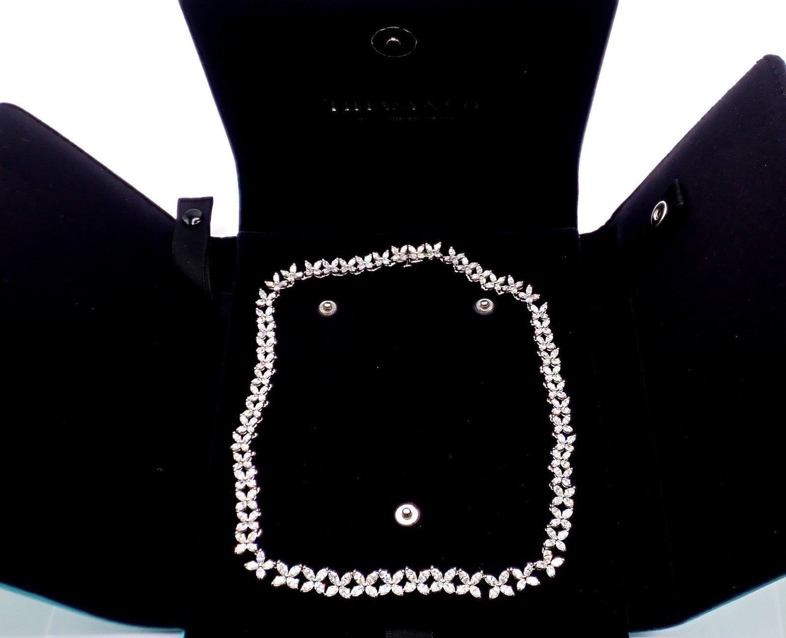 Authentic Tiffany & Co Victoria Platinum Graduated Marque Shape Diamond Necklace | Fortrove