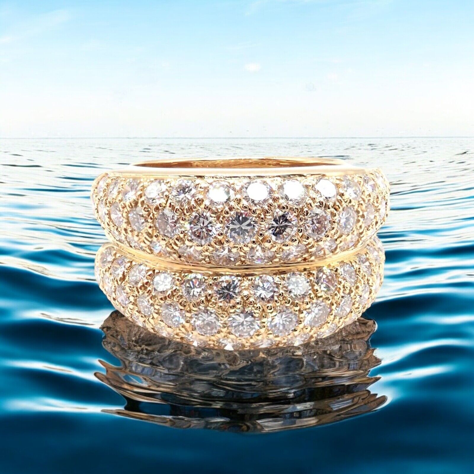 Authentic! Cartier 18k Yellow Gold Double Pave Diamond Band Ring 1993 | Fortrove