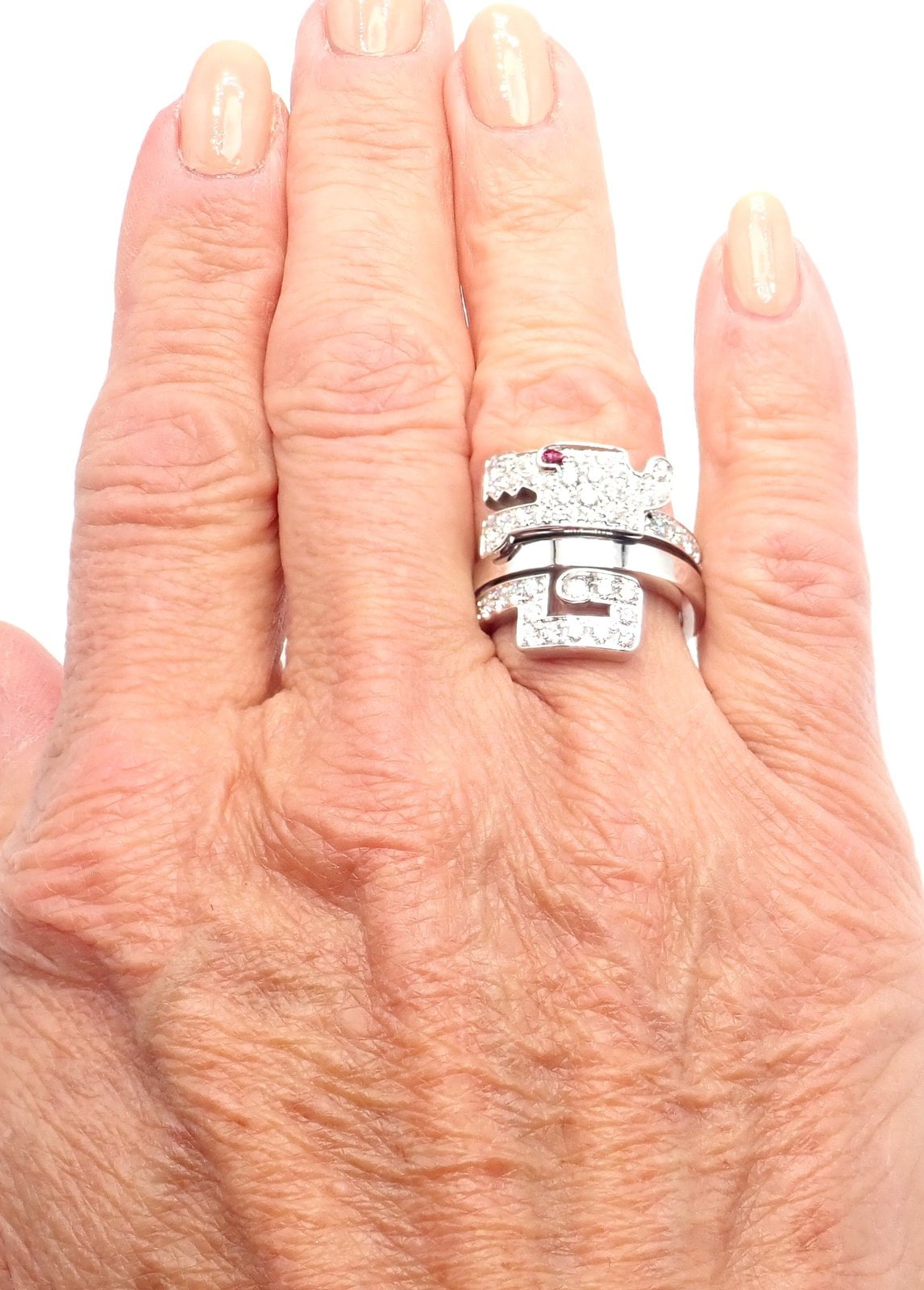 Cartier Jewelry & Watches:Fine Jewelry:Rings Authentic! Cartier Le Baiser Du Dragon 18k White Gold Diamond Ruby Ring Size 53