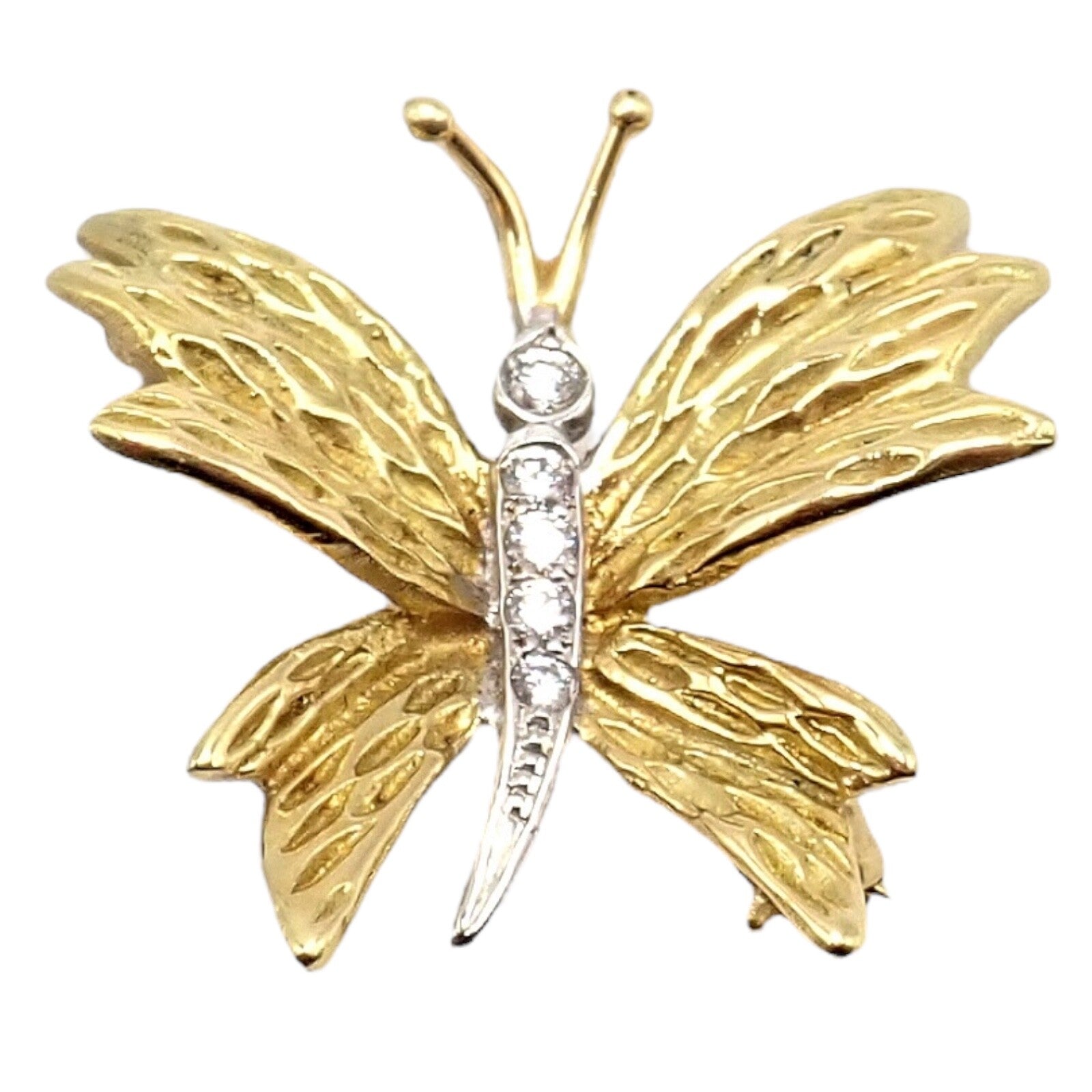 Authentic! Tiffany & Co 18k Yellow Gold Platinum Butterfly Diamond Pin Brooch | Fortrove