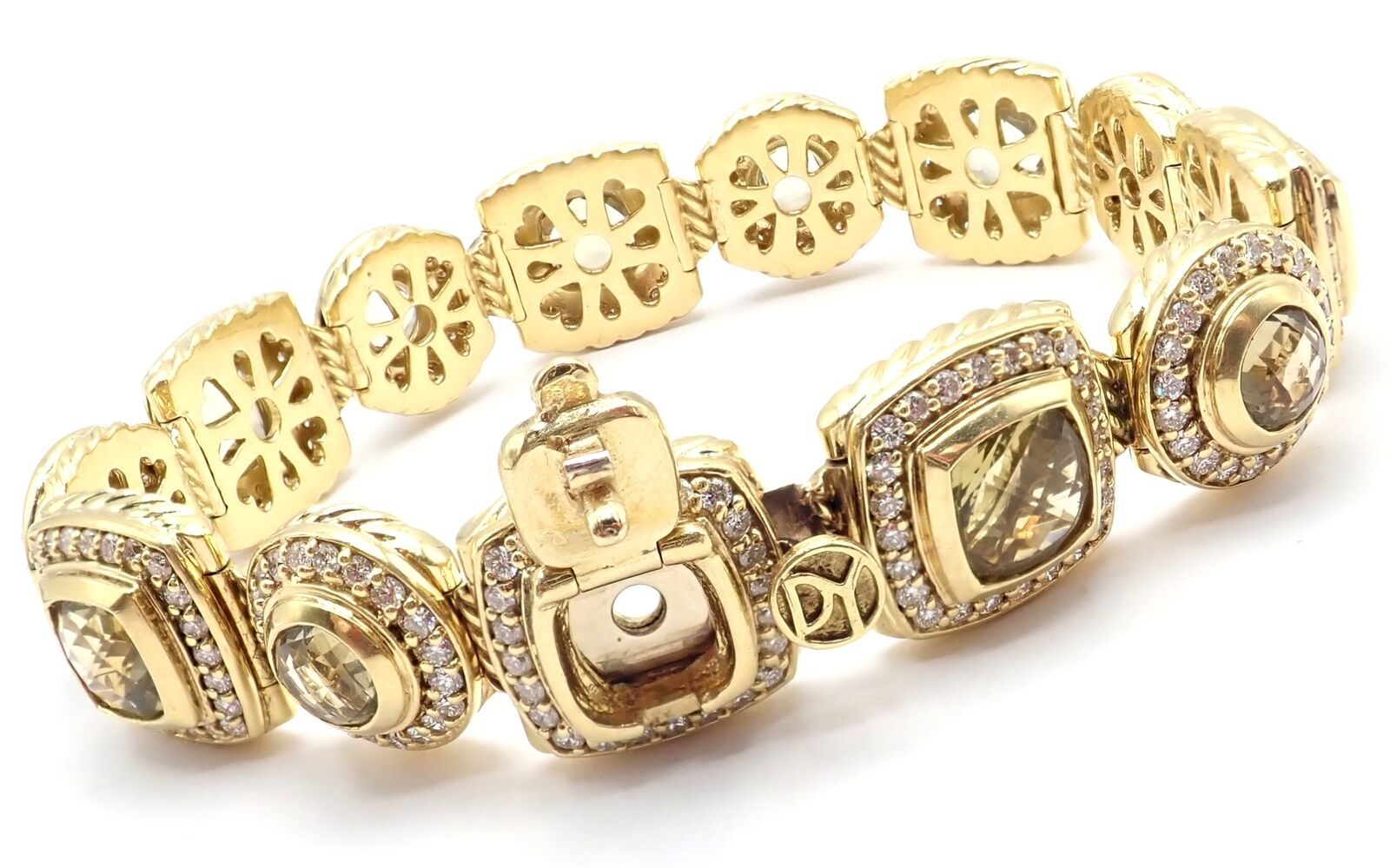 David Yurman Albion 18k Yellow Gold Diamond Lemon Citrine Link Bracelet | Fortrove