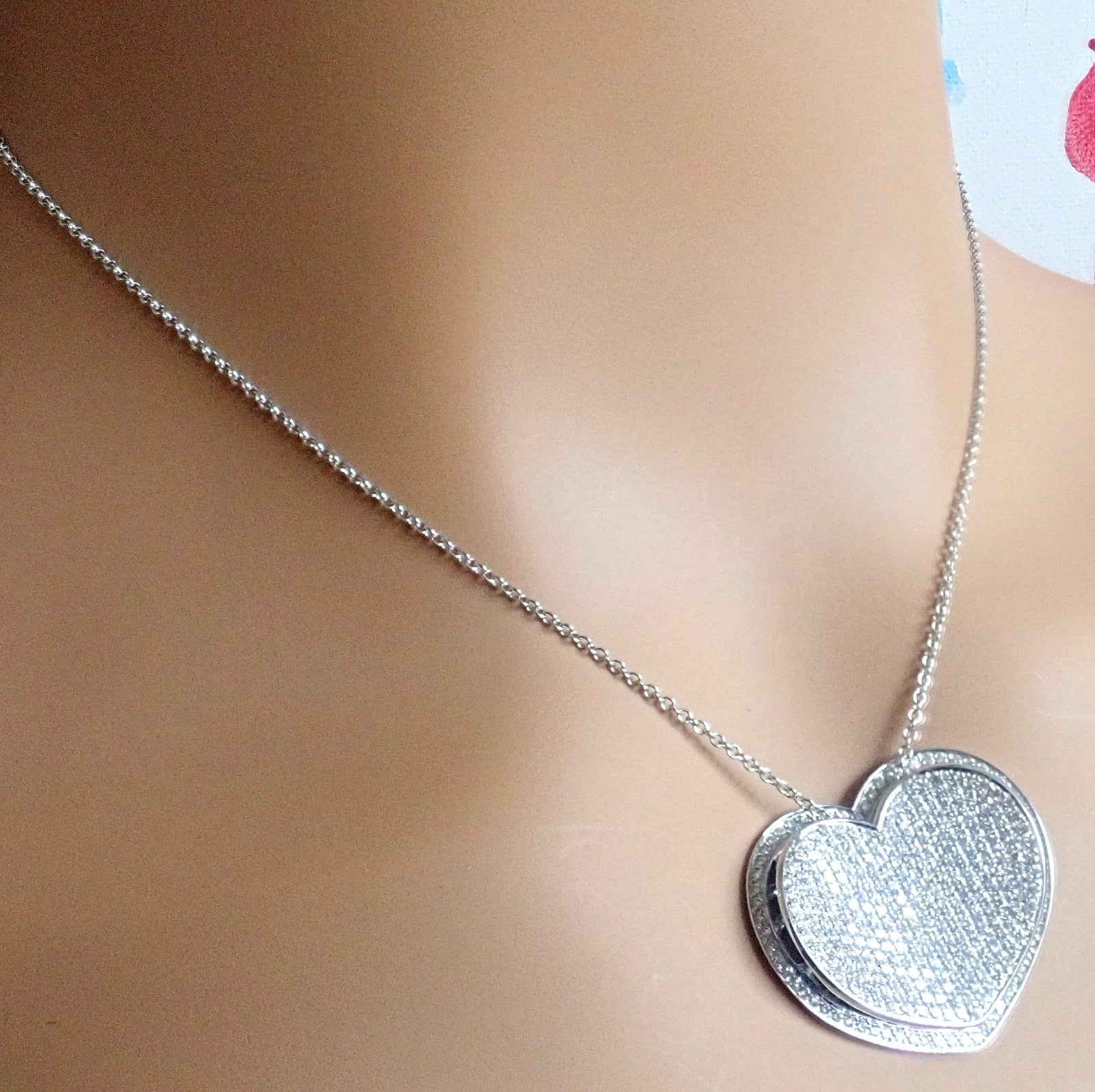 New! Authentic Pasquale Bruni 18k White Gold 2.02ct Pave Diamond Heart Necklace | Fortrove