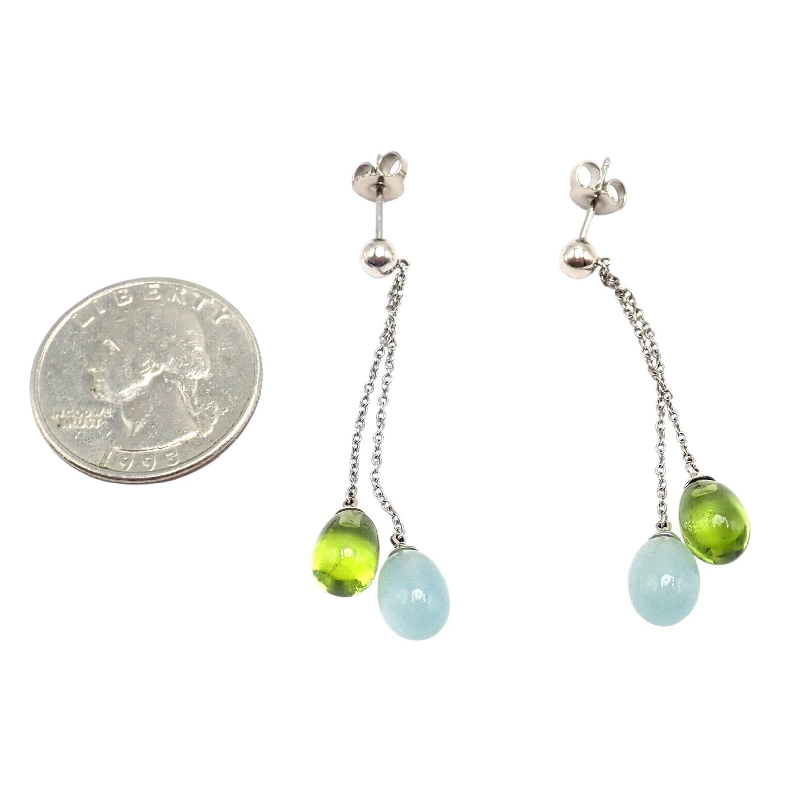 Tiffany & Co. Jewelry & Watches:Fine Jewelry:Earrings Authentic! Tiffany & Co 18k White Gold Rainbow Drop Peridot Chalcedony Earrings
