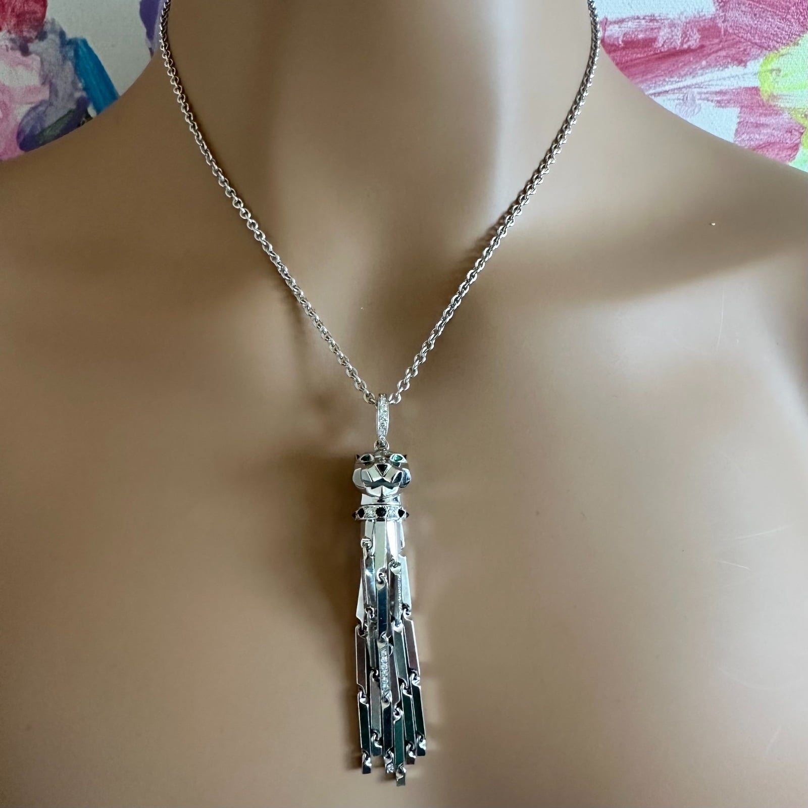 Cartier Jewelry & Watches:Fine Jewelry:Necklaces & Pendants Panthere de Cartier Panther 18k White Gold Diamond Emerald Onyx Pendant Necklace