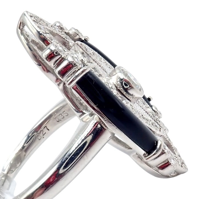 Estate Jewelry & Watches:Vintage & Antique Jewelry:Rings Vintage Estate Platinum Diamond 0.62ctw Onyx Ring sz 7.5