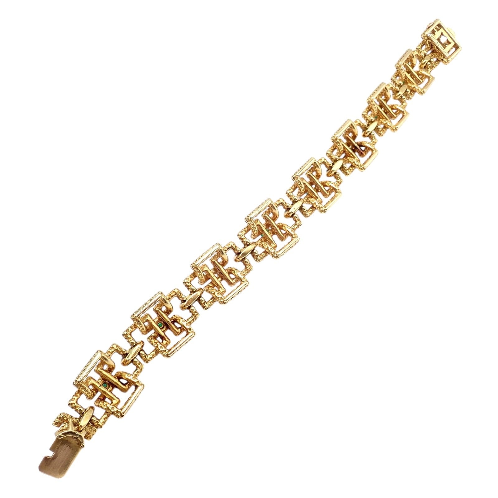 Vintage Tiffany & Co France 18k Yellow Gold Diamond Emerald Bracelet | Fortrove
