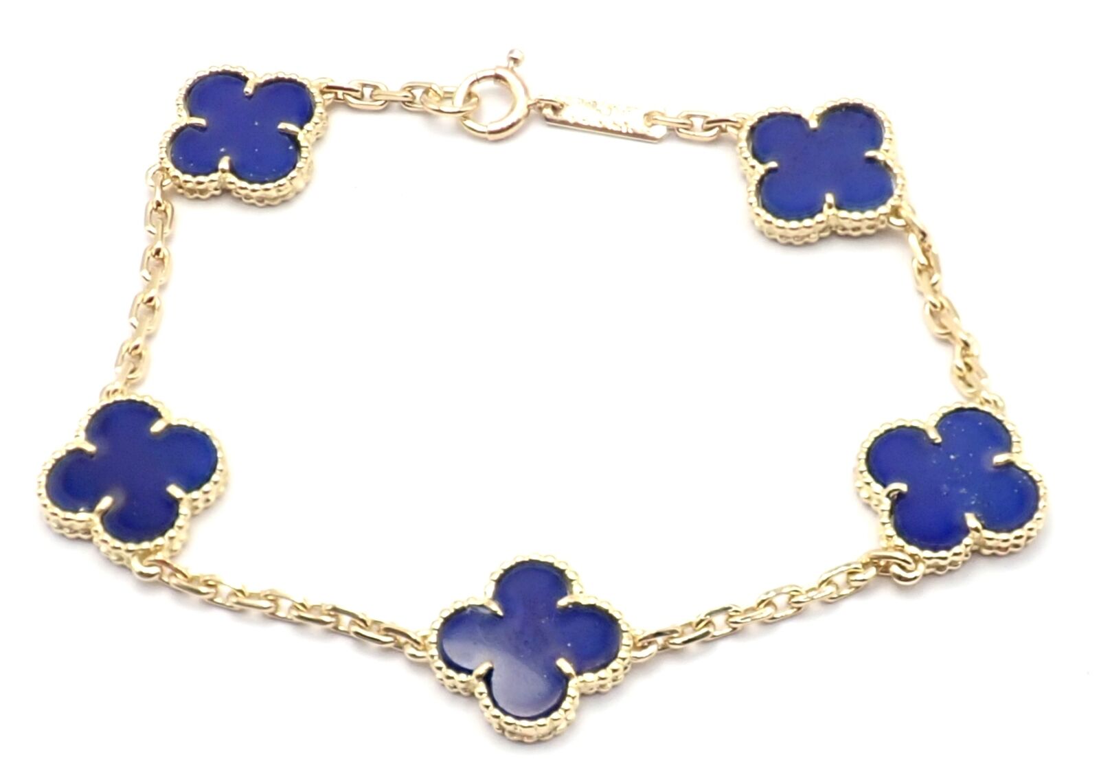 Authentic! Van Cleef & Arpels 18k Gold 5 Motif Alhambra Lapis Bracelet Paper | Fortrove