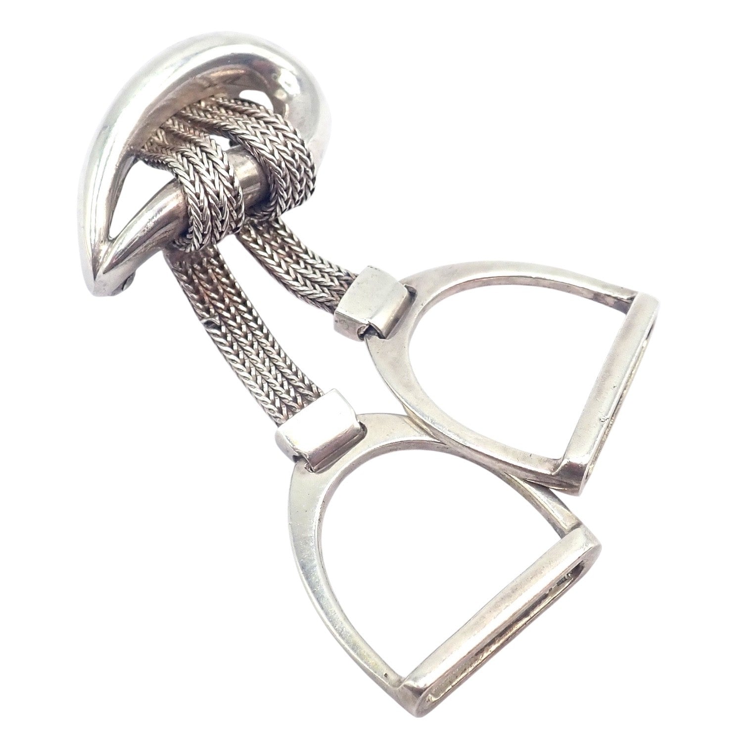 Authentic! Hermes Sterling Silver Double Stirrup Brooch Pin | Fortrove