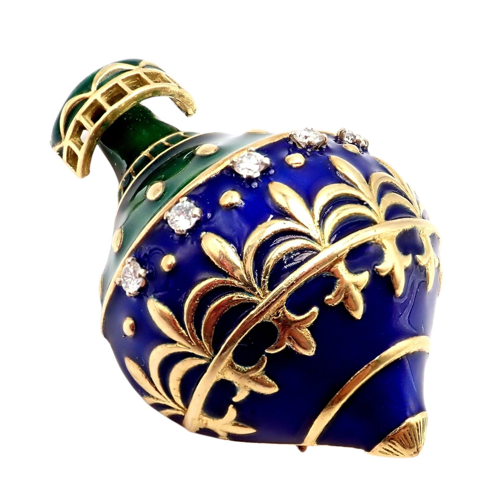 Authentic! Christian Dior 18k Yellow Gold Diamond Enamel Jules Verne Pin Brooch | Fortrove