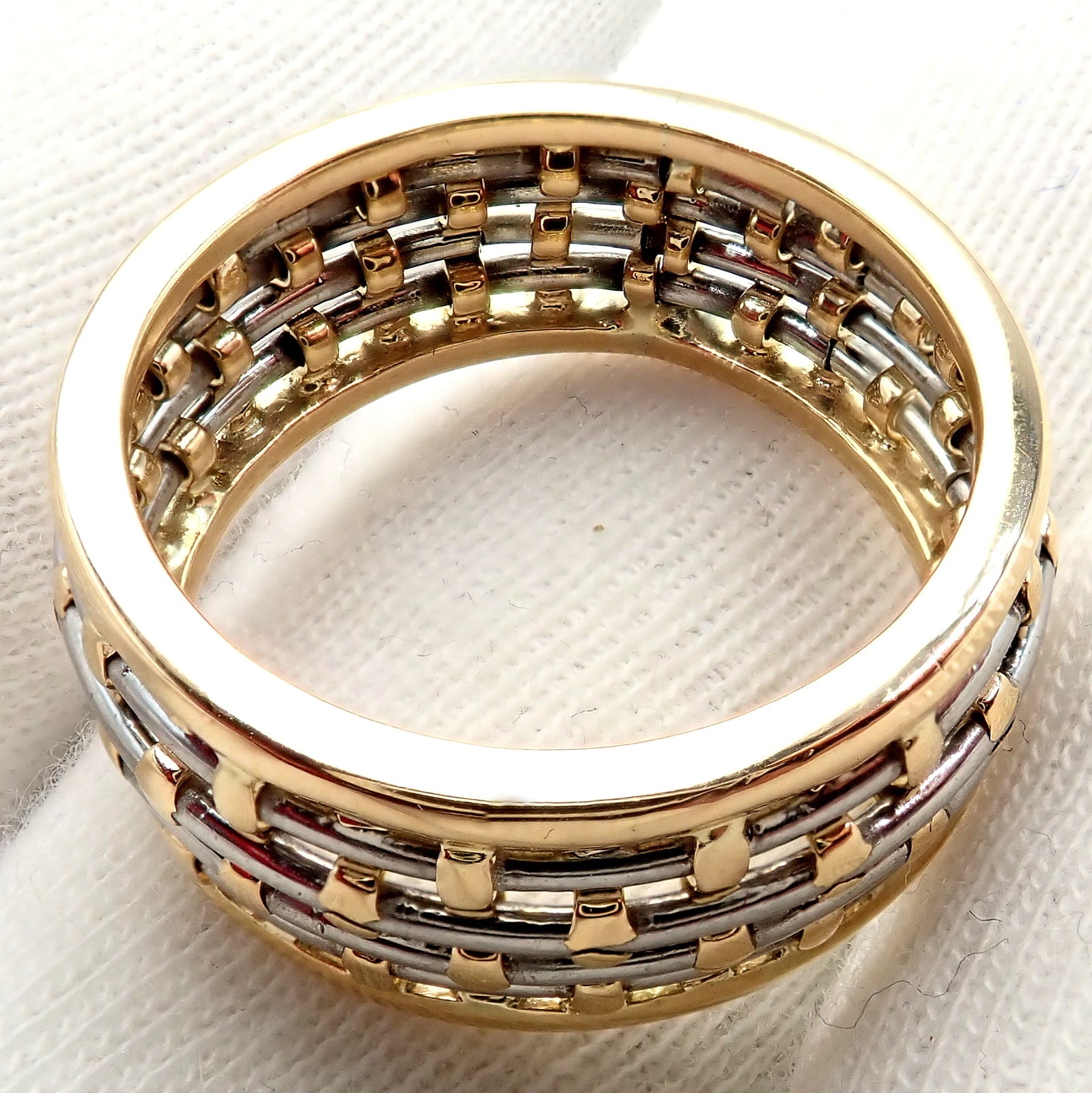 Authentic! Cartier 18k Yellow Gold + SS Basket Weave Ring + Earrings Set | Fortrove
