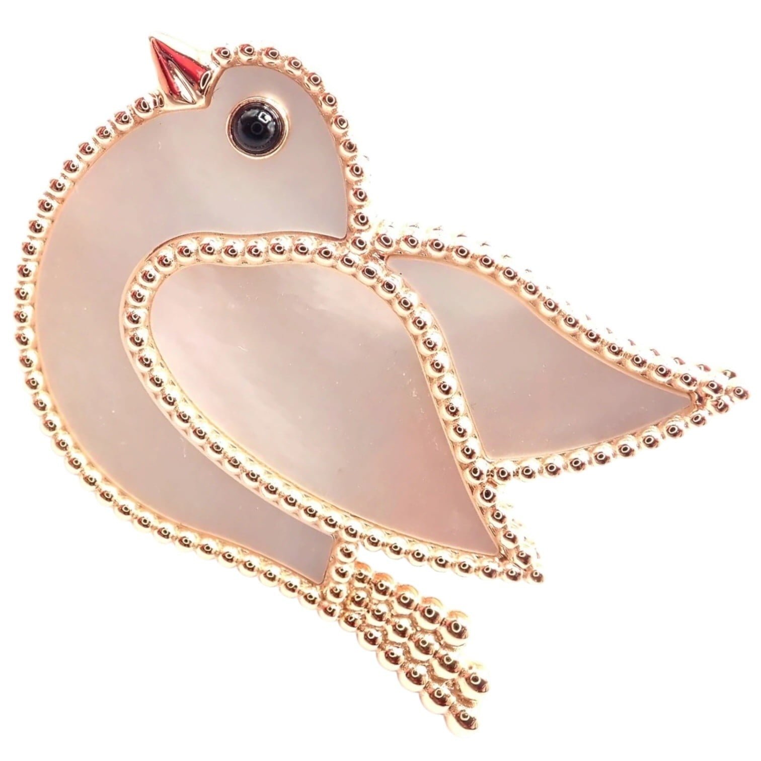 Van Cleef & Arpels Jewelry & Watches:Fine Jewelry:Brooches & Pins Van Cleef & Arpels Lucky Animals Dove 18k Rose Gold MOP Onyx Brooch Cert.