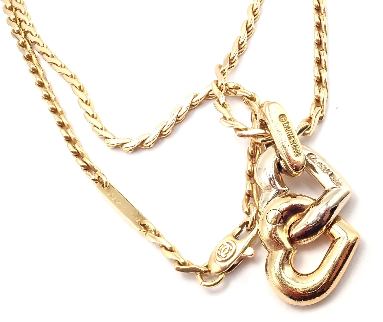 Cartier Jewelry & Watches:Fine Jewelry:Necklaces & Pendants Authentic! Cartier 18k Yellow White Gold Double Heart Pendant Chain Necklace