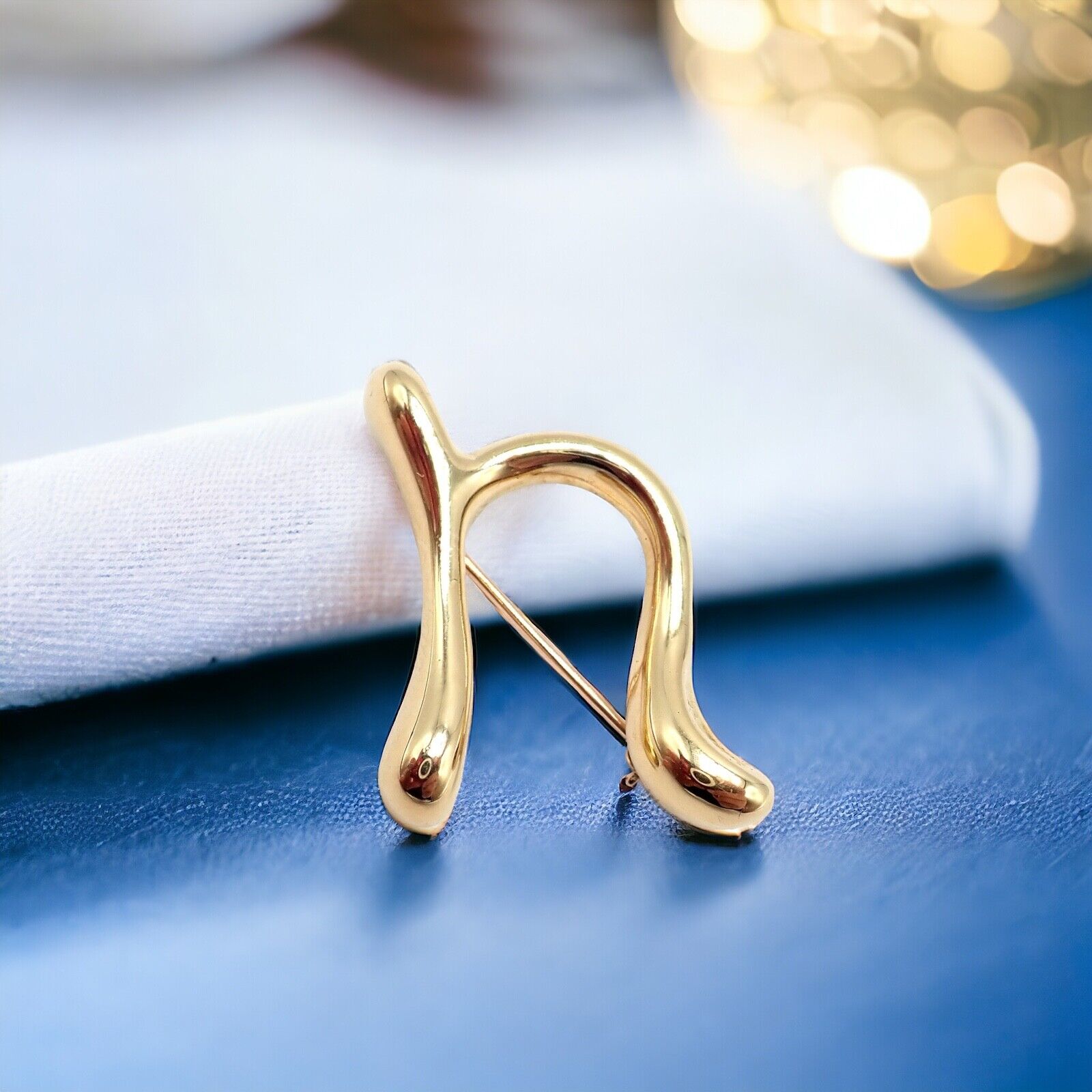 Authentic! Tiffany & Co Peretti 18k Yellow Gold Initial N Pin Brooch 1983 | Fortrove