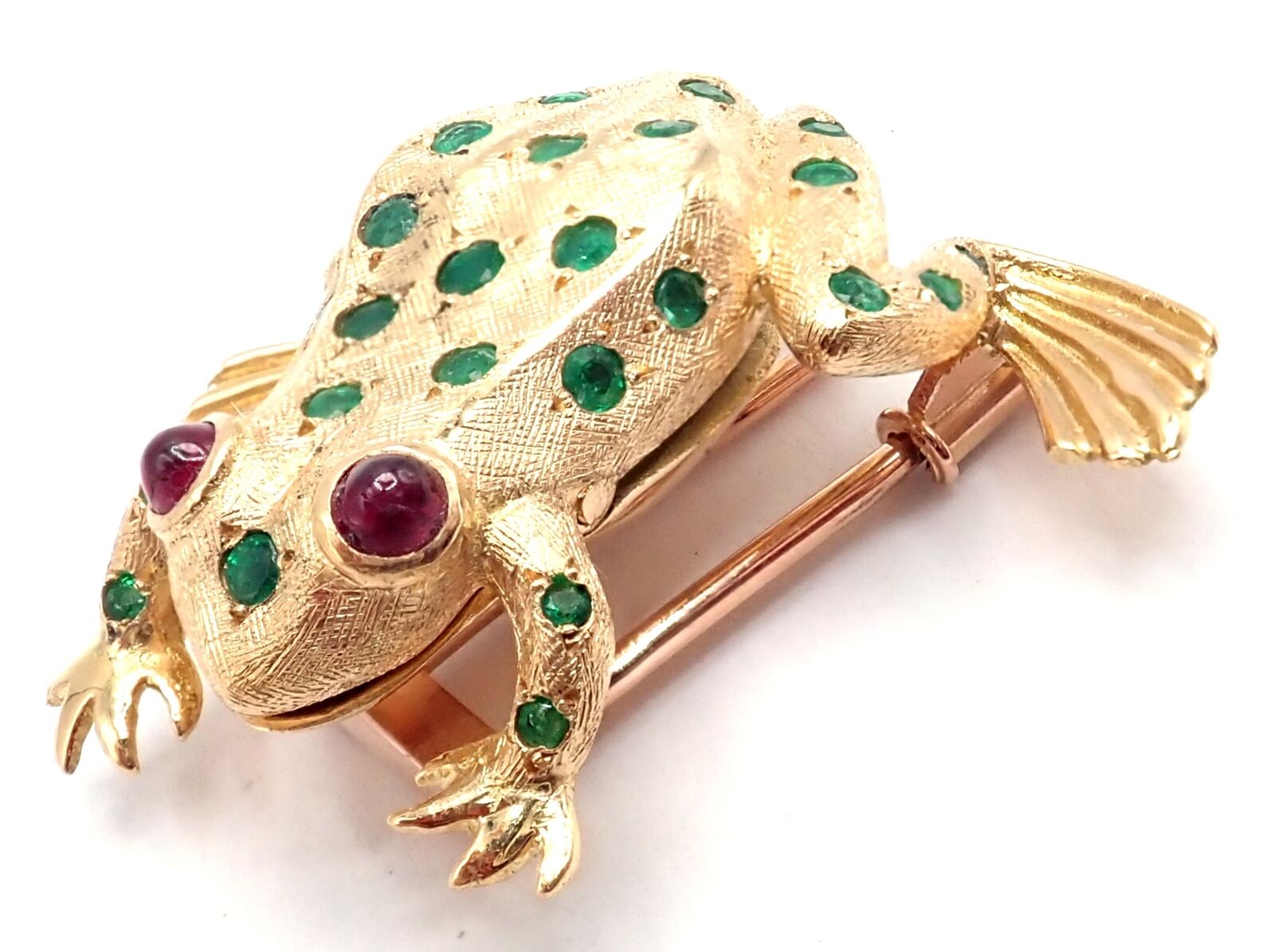 Vintage! Tiffany & Co. France 20k Yellow Gold Ruby Emerald Frog Pin Brooch | Fortrove