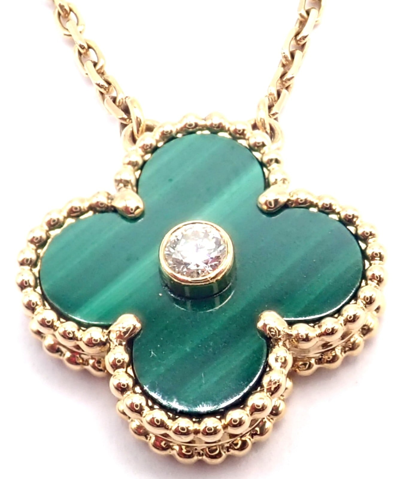 Van Cleef & Arpels Diamond 18k Vintage Alhambra Malachite Holiday 2013 Necklace | Fortrove
