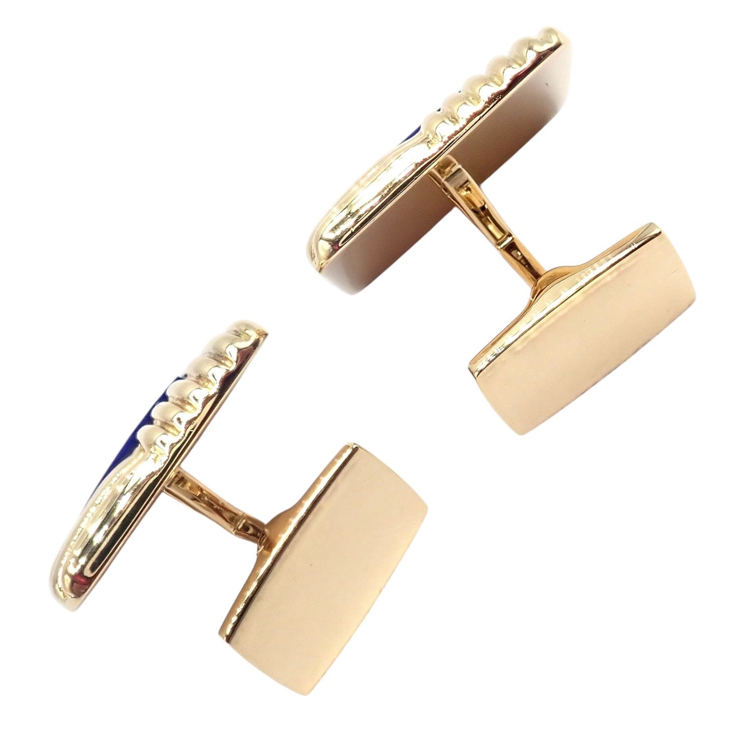 Piaget 18k Yellow Gold Large Lapis Lazuli Rope Square Gold Cufflinks | Fortrove