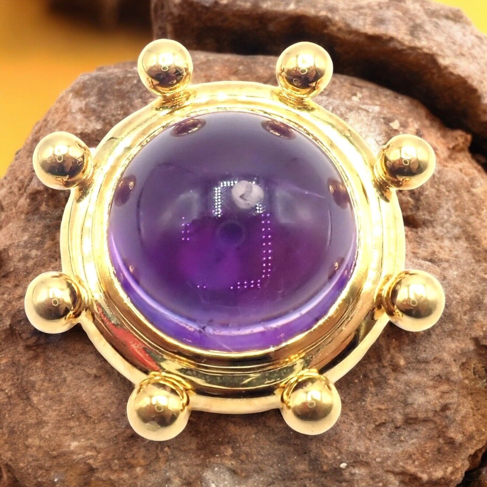 Authentic! Tiffany & Co Paloma Picasso 18k Yellow Gold Large Amethyst Pin Brooch | Fortrove