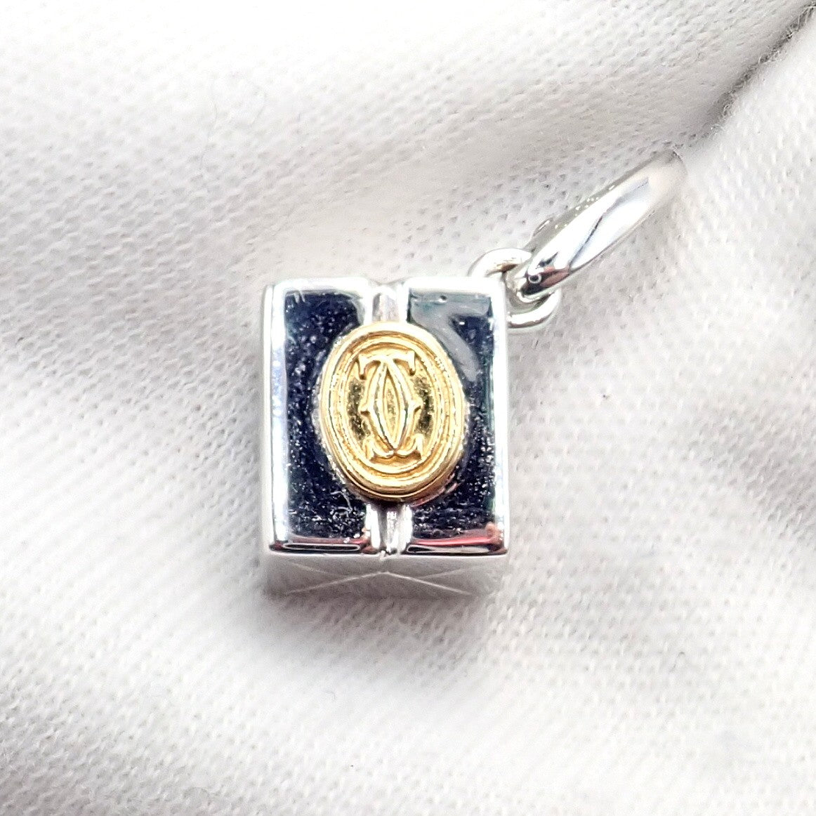 Authentic! Vintage Cartier 18k Yellow White Gold Gift Box Double C Charm Pendant | Fortrove