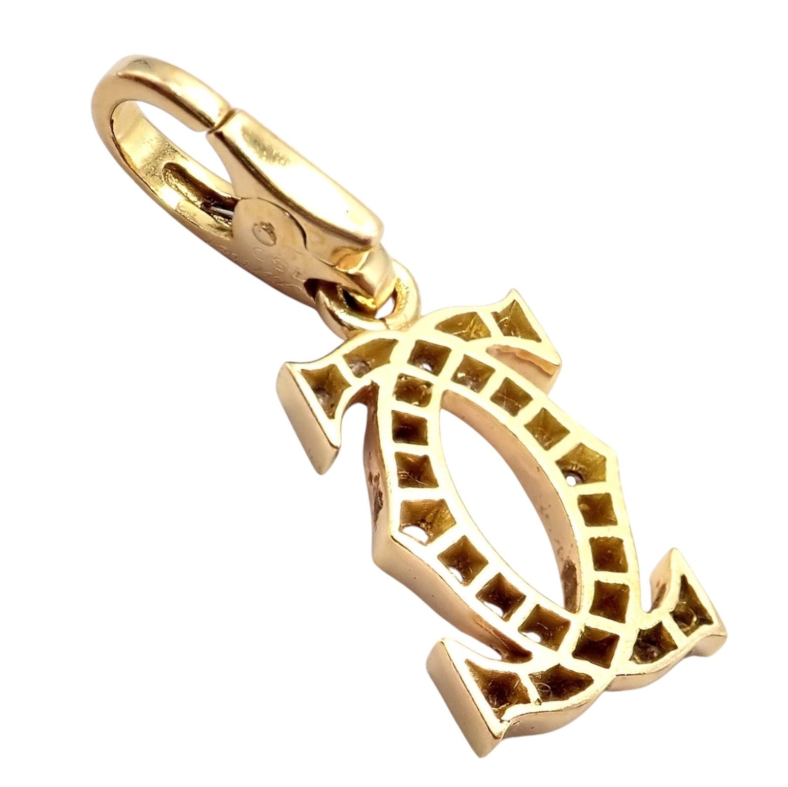 Authentic! Vintage Cartier 18k Yellow Gold Diamond Double C Charm Pendant | Fortrove