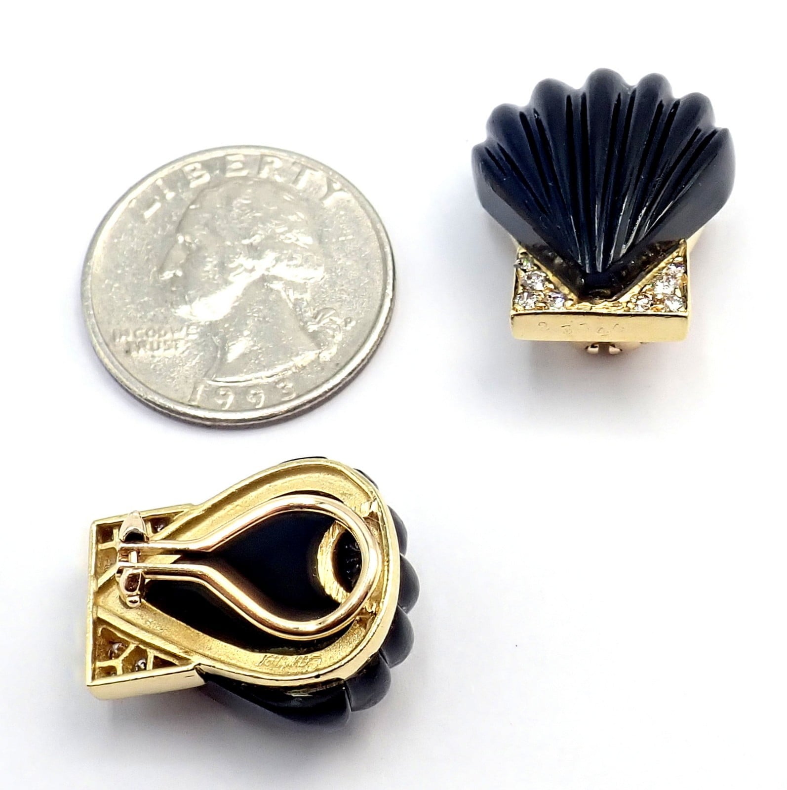 Cartier Jewelry & Watches:Fine Jewelry:Earrings Vintage Estate Cartier Yellow Gold Diamond Onyx Shell Earrings