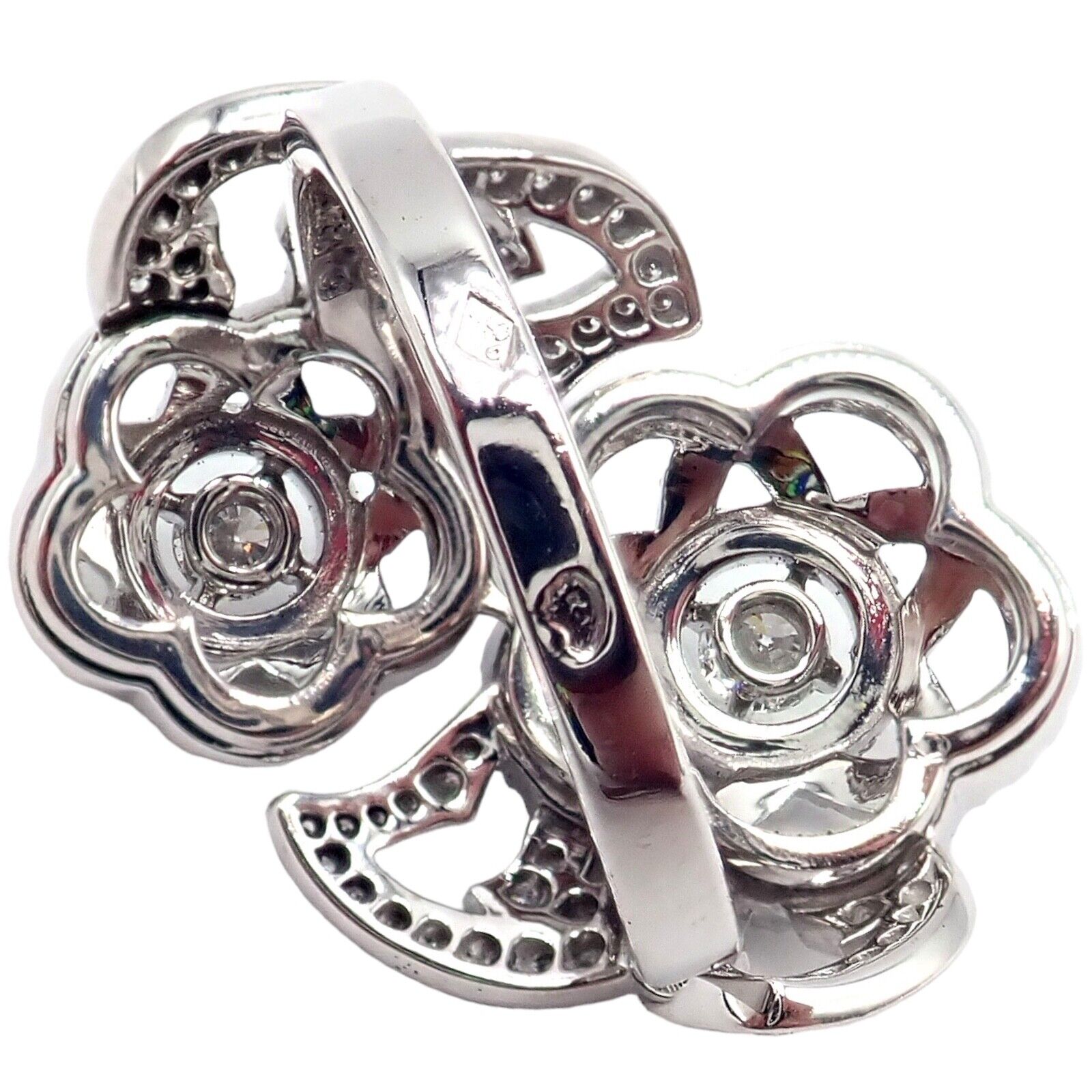 Authentic! Chanel Camellia Two Flower 18k White Gold Diamond Ring | Fortrove