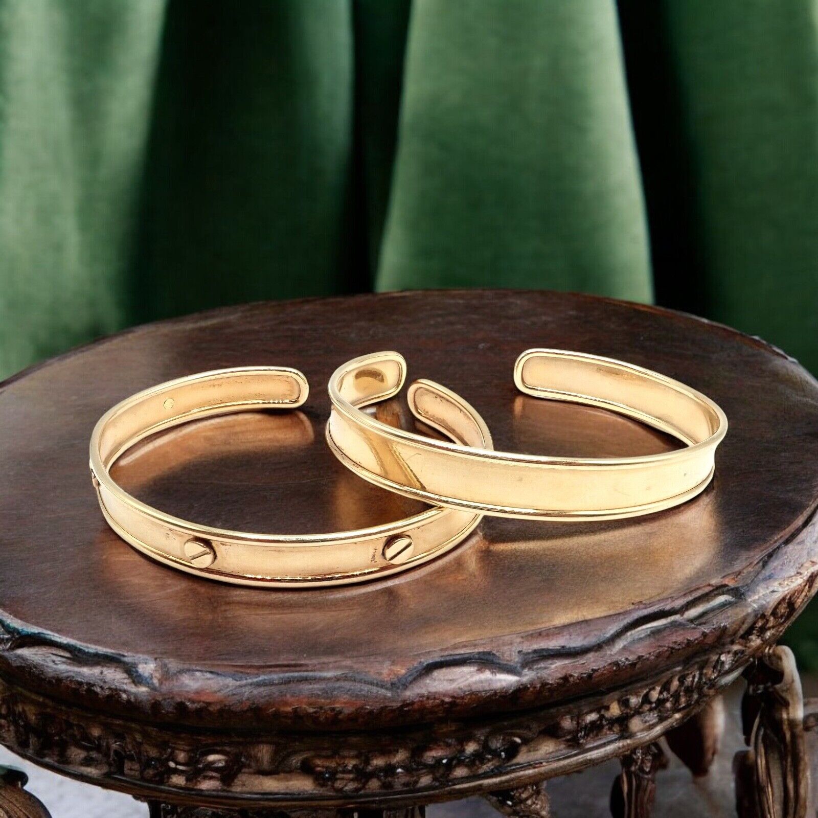 Vintage Estate 14k Yellow Gold Cuff Bracelet Pair Stacking Set | Fortrove