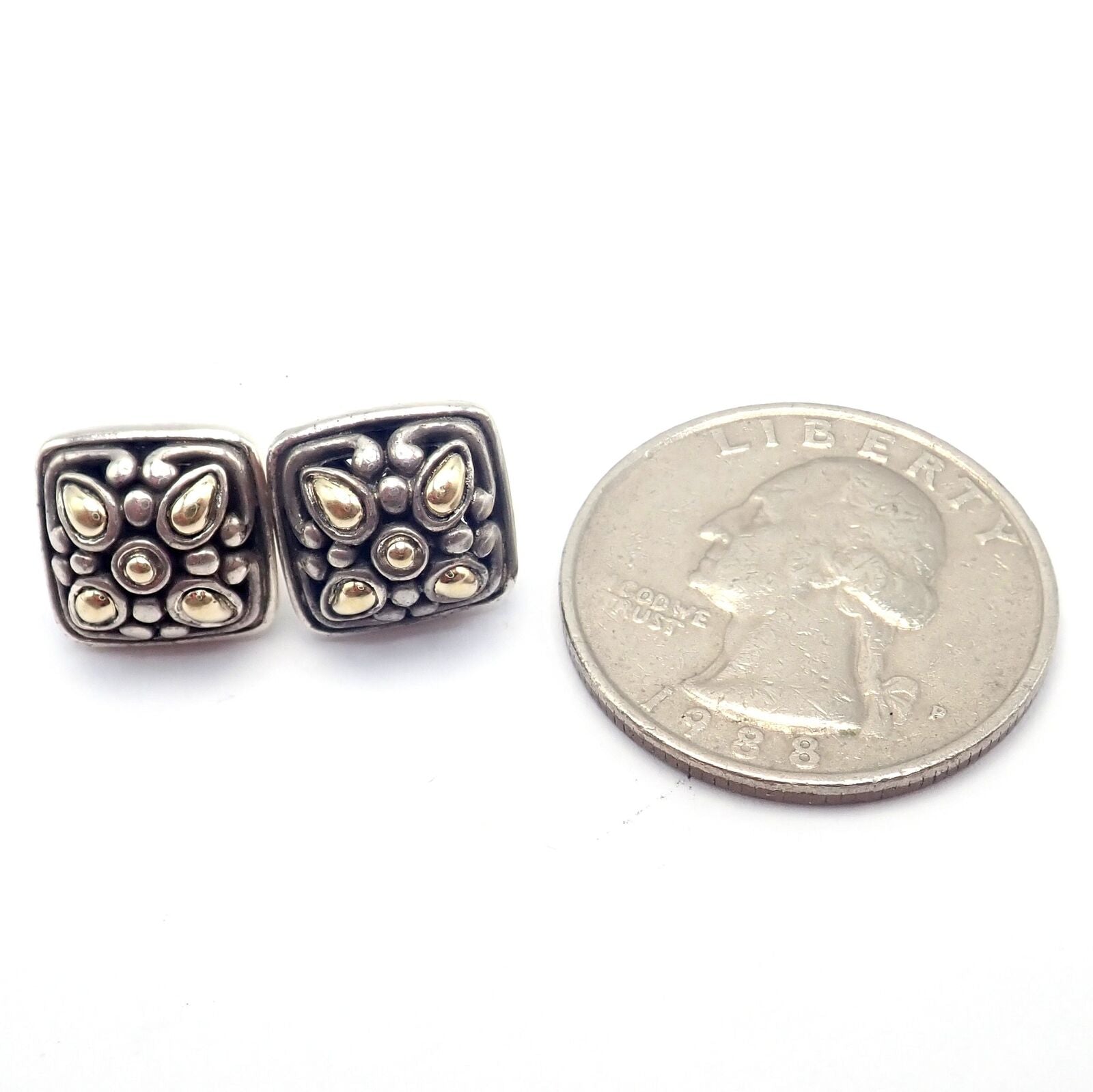 John Hardy JH Silver 18k Yellow Gold Jaisalmer Classic Dot Stud Earrings | Fortrove