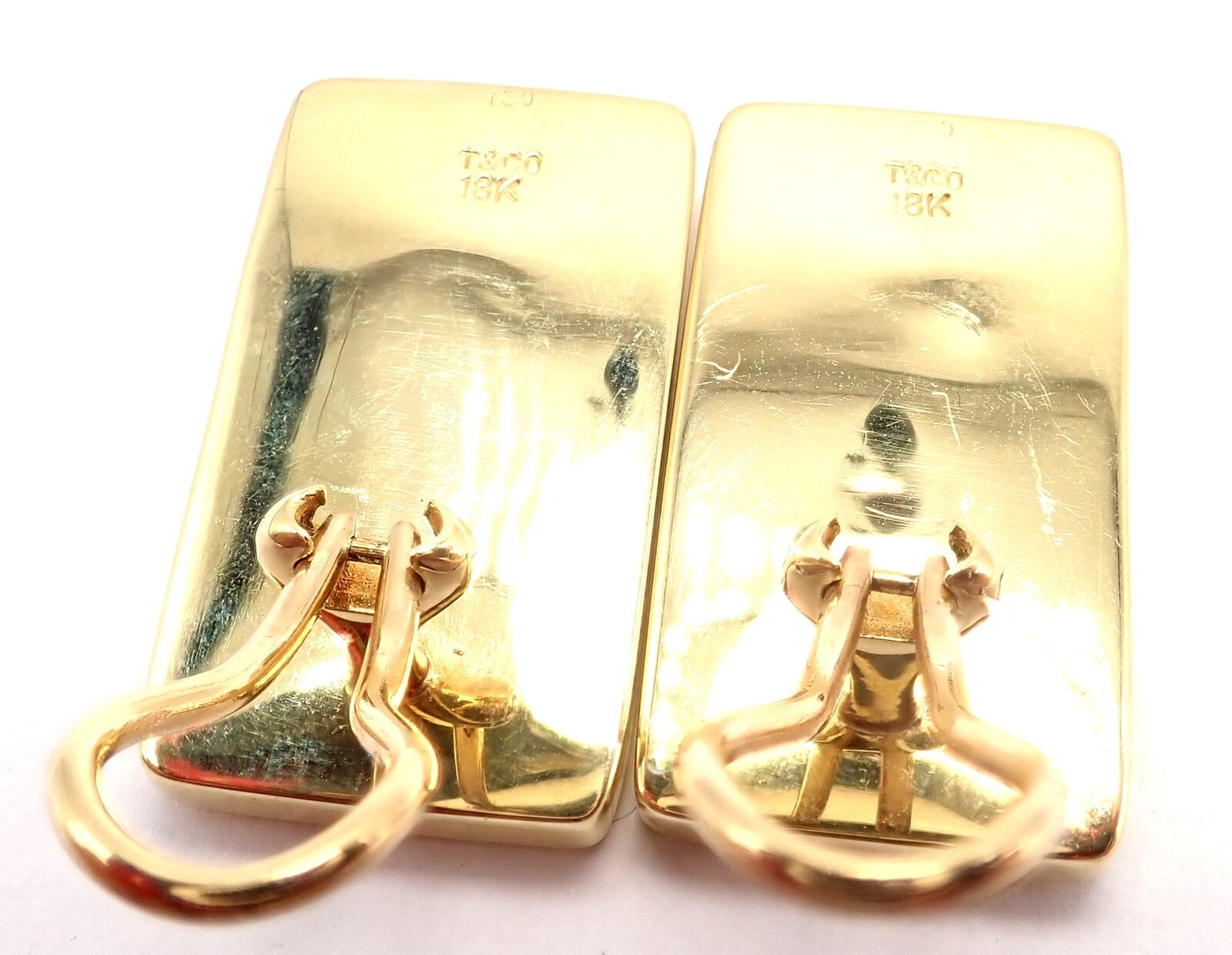 Tiffany & Co Cummings 18k Yellow Gold Inlaid Black Jade MOP Domino Earrings | Fortrove