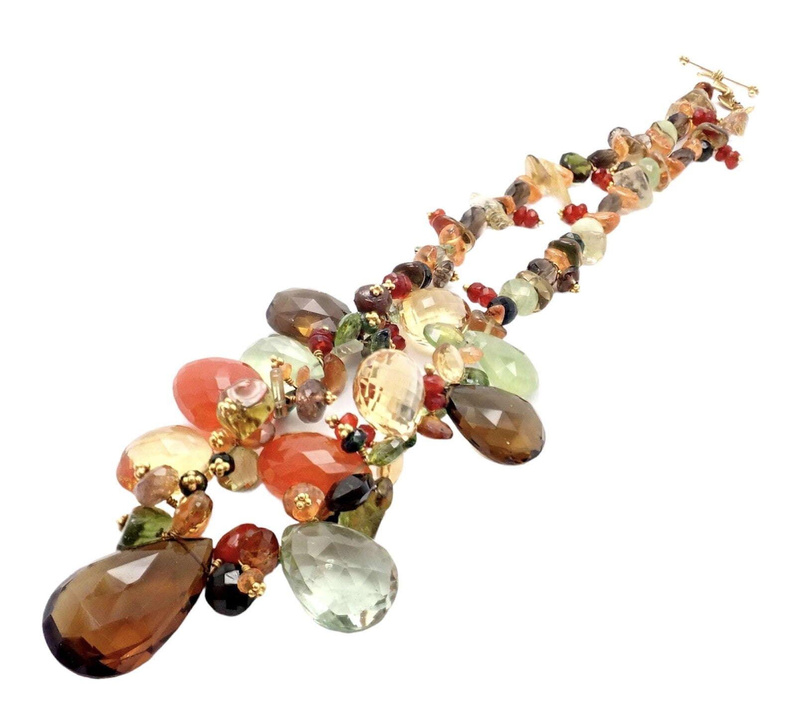 Rare Laura Gibson 22k Yellow Gold Briolette Onyx Spessartite Bead Candy Necklace | Fortrove