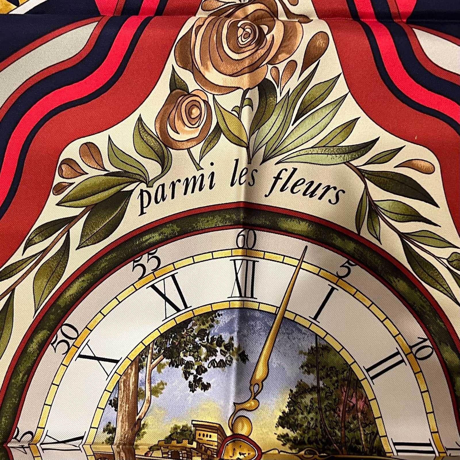 Hermes Clothing, Shoes & Accessories:Women:Women's Accessories:Scarves & Wraps Authentic Hermes Carre 90cm Parmi les Fleurs Je Compte les Heures Silk Scarf