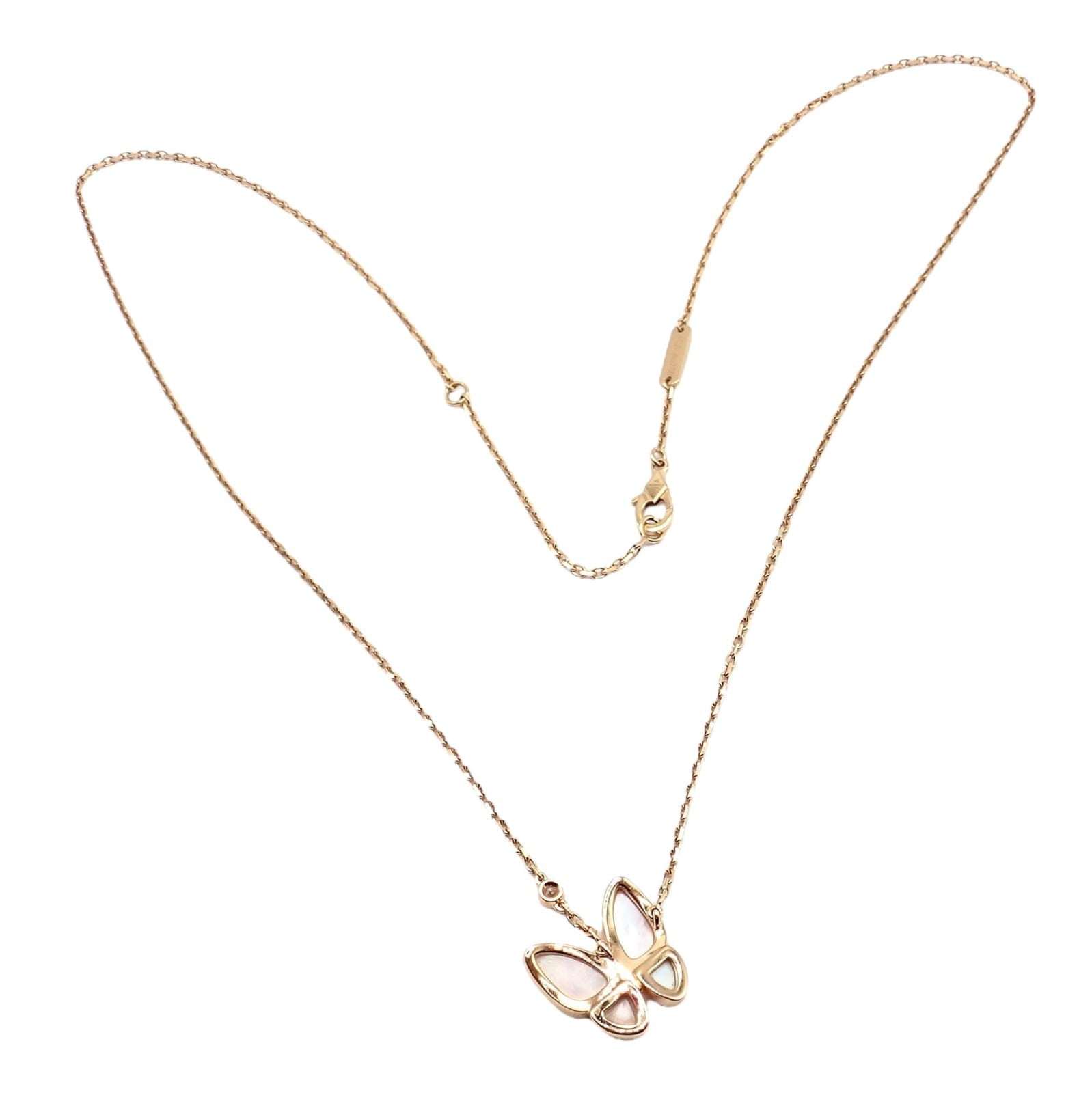 Van Cleef & Arpels Jewelry & Watches:Fine Jewelry:Necklaces & Pendants Van Cleef & Arpels 18k Rose Gold Diamond MoP Two Butterfly Pendant Necklace Cert