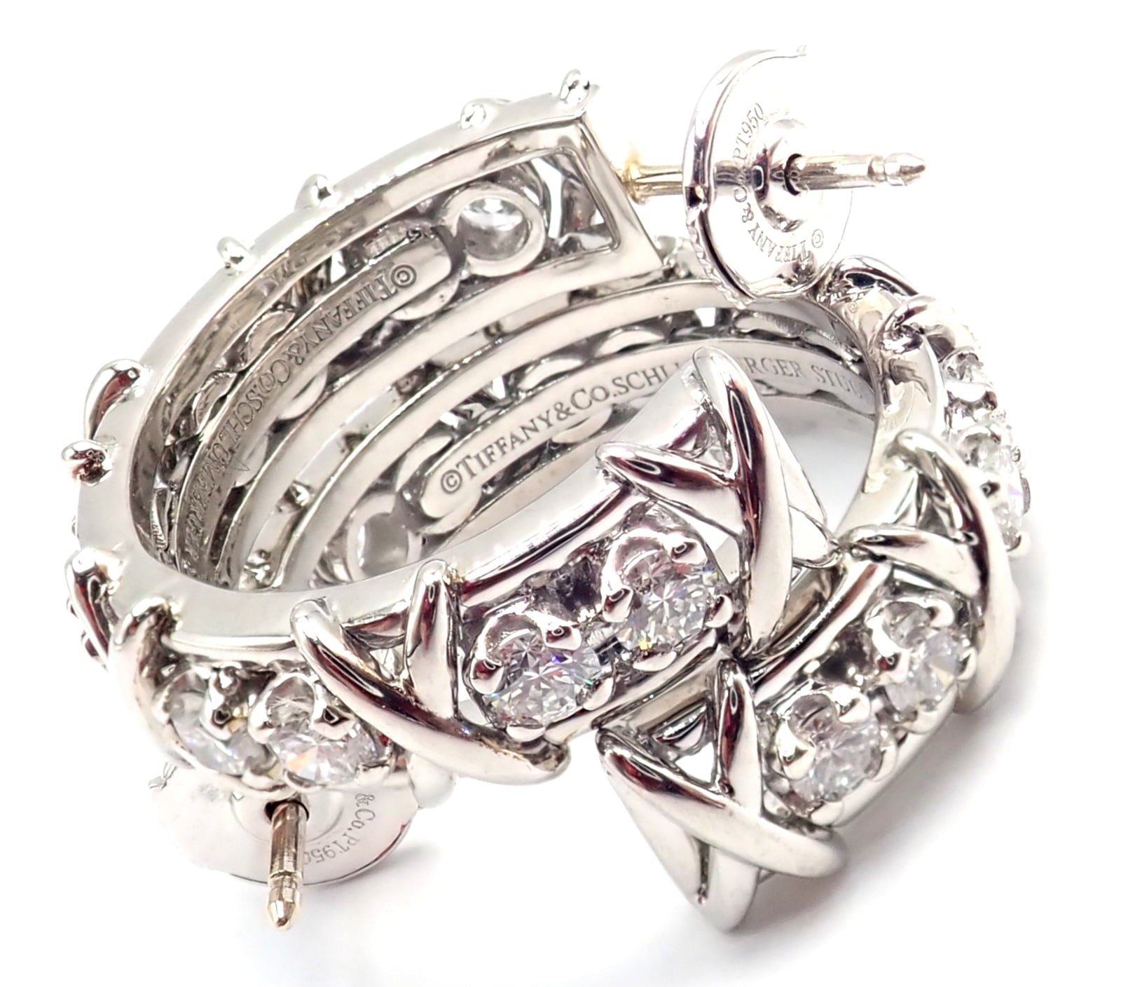 Jean Schlumberger for Tiffany & Co. Jewelry & Watches:Fine Jewelry:Earrings Authentic Tiffany & Co Schlumberger Twenty Stones Platinum Diamond Hoop Earrings
