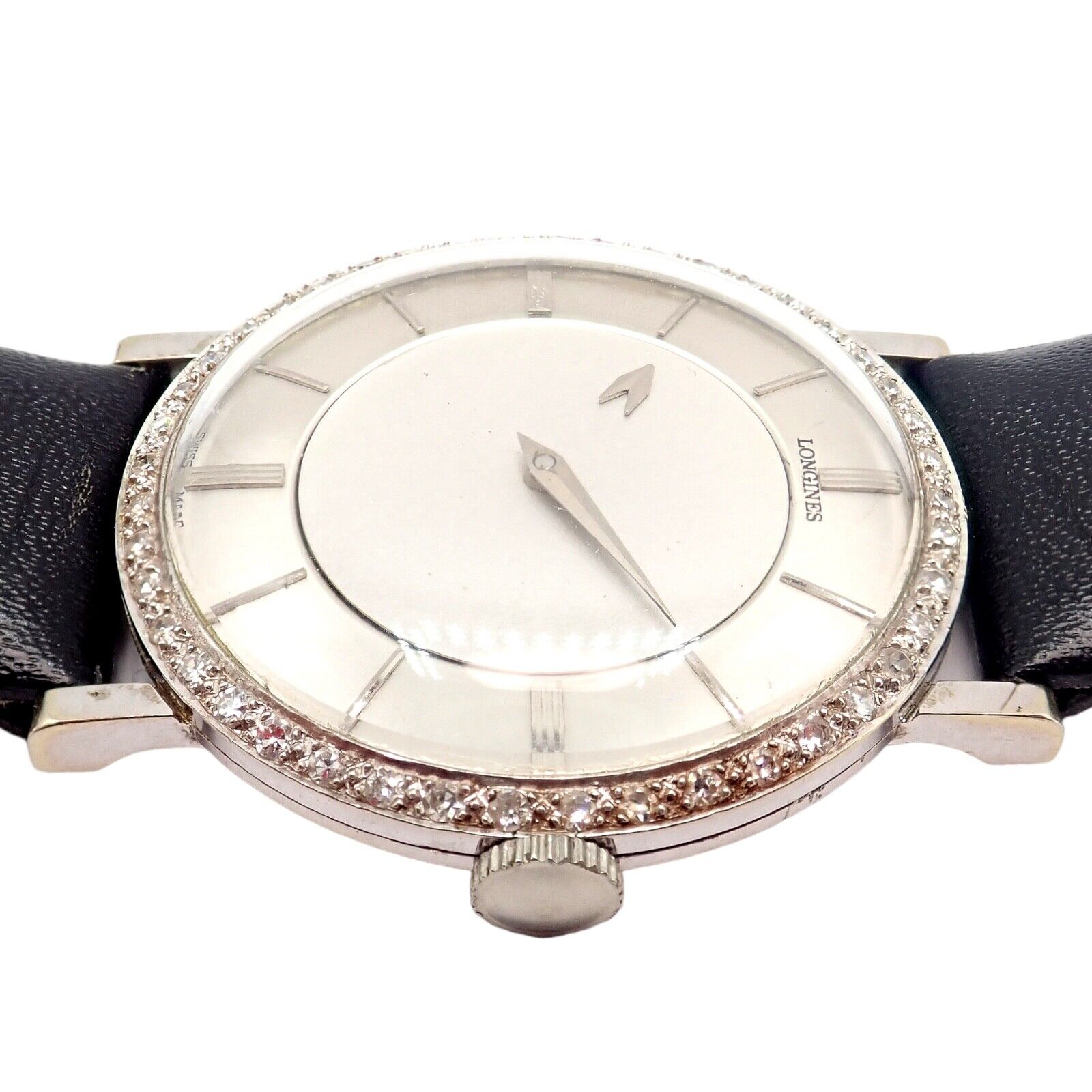 Vintage Longines 18k White Gold Diamond Bezel Manual Wind Mystery Dial Watch | Fortrove