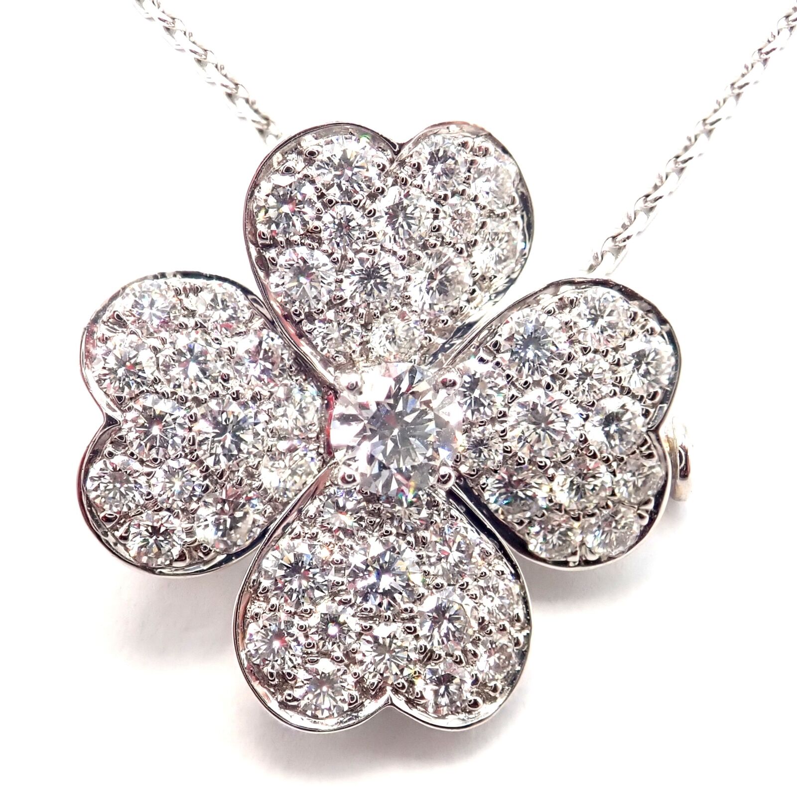 Van Cleef & Arpels Cosmos 18k White Gold Diamond Medium Brooch Pendant Necklace | Fortrove